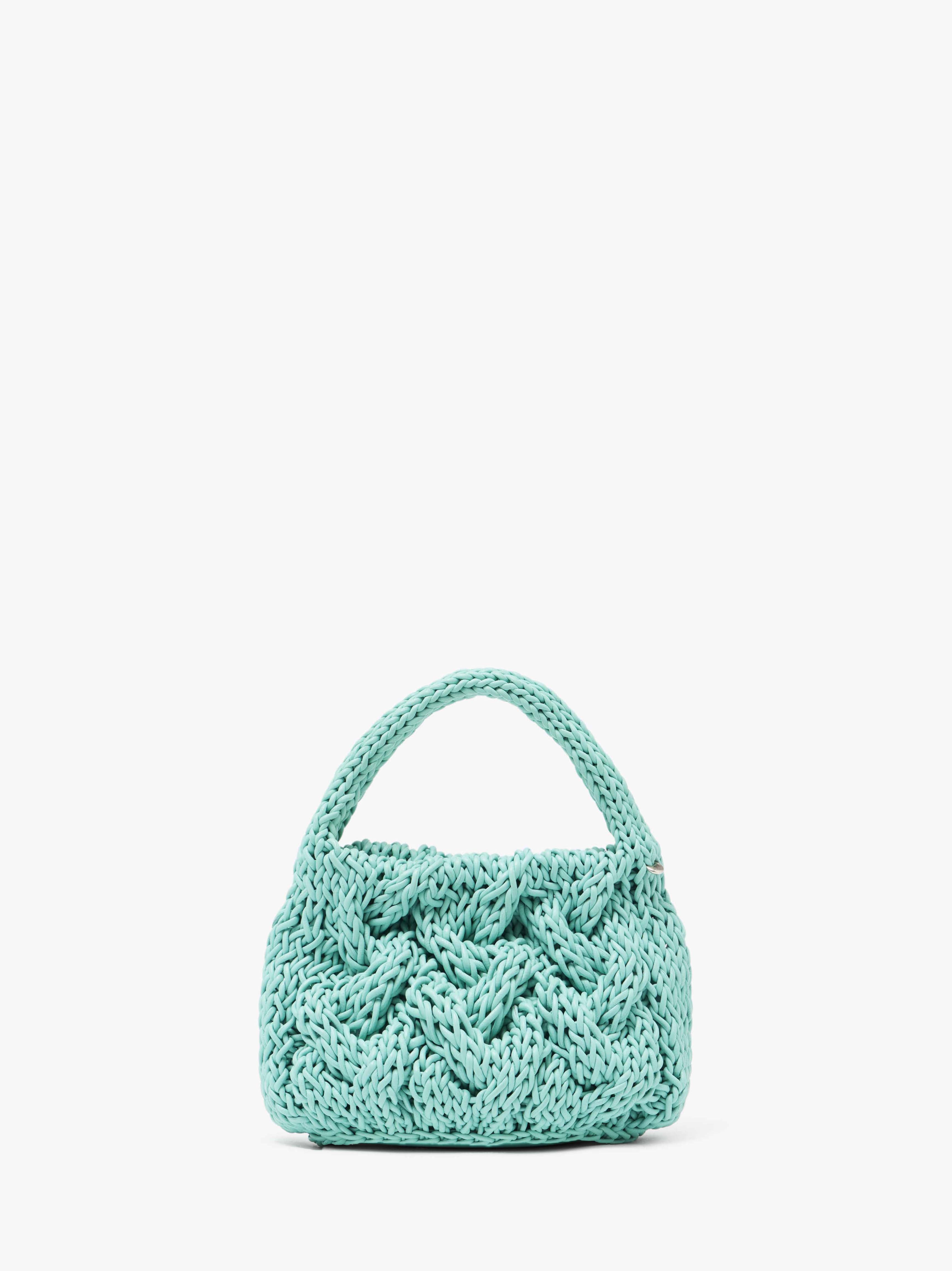 Small Cable Knit Bag with Leather Drawstring & Top Handle - Stylish & Versatile for Everyday Use, Work, or Travel