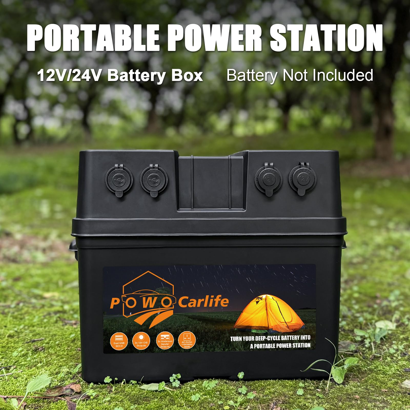 Portable Battery Box for Group 24/27/31 Batteries with Built-in 110V Inverter & AC Outlet - 12V Power Storage Case for Marine, RV, Camping, Trailer, Boat - Perfect for Outdoor Adventures & Emergency Power Backup