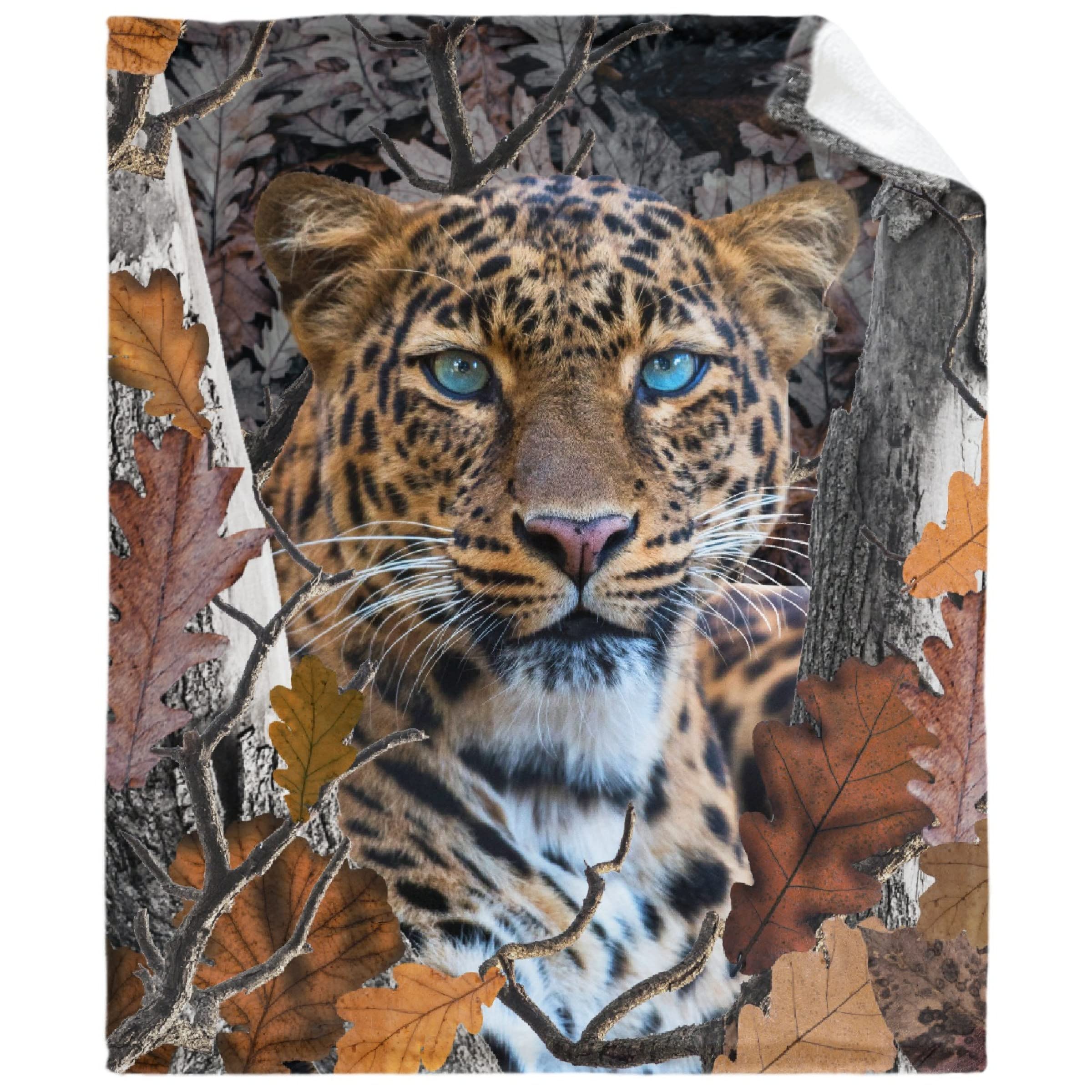 Camo Buck Leopard Print Flannel Throw Blanket - Soft XL 90×120in Forest Animal Blanket for Sofa, Bed & Couch - Cozy Unisex Gift for Family, Camping & Home Decor