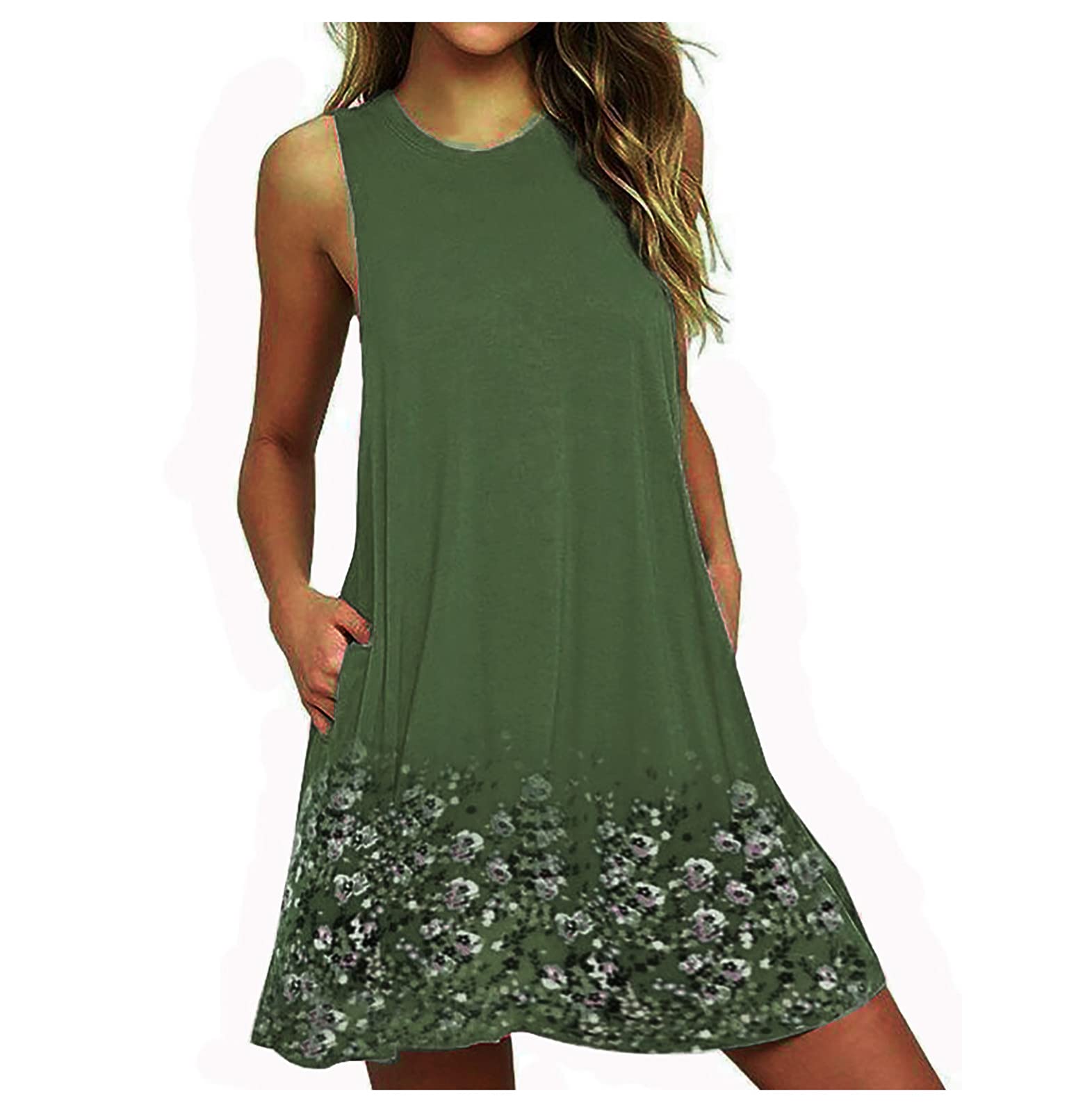 Floral Print Sleeveless Pocket Dress for Women - Summer Hawaiian Beach Casual Tank T-Shirt Dress - Perfect for Vacations, Parties & Outdoor Events