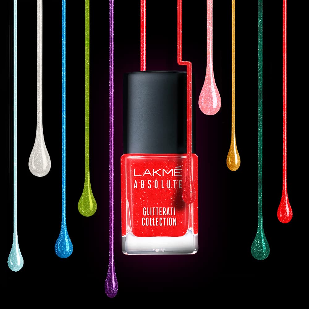 LAKMÉ Glitterati Collection Nail Polish - High Glam Shimmery Finish, Champagne Sparkle (12ml) - Perfect for Parties, Weddings & Special Occasions