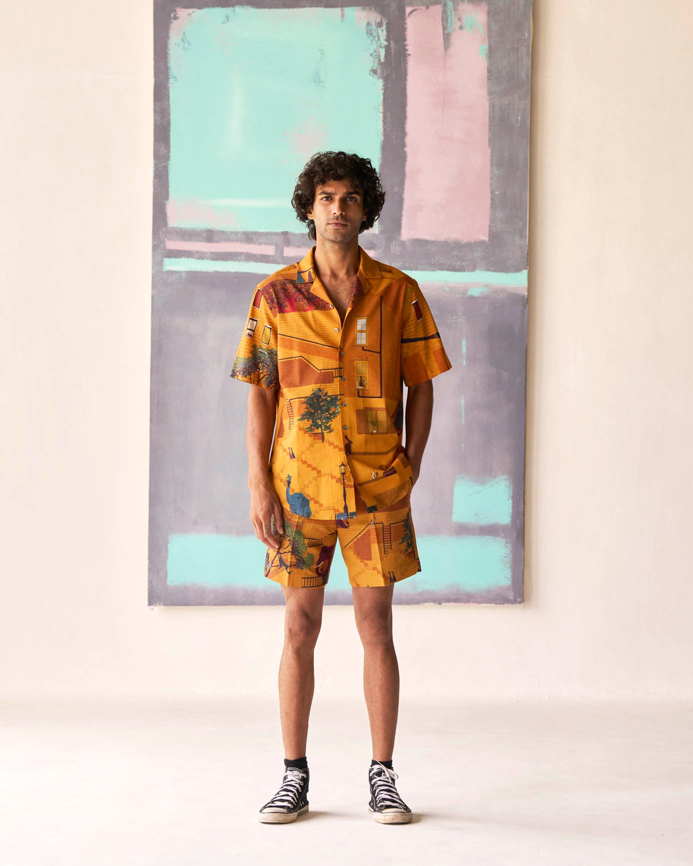Stylish Mustard Linen Bush Shirt for Men & Women - Comfortable Summer Outdoor Shirt for Hiking, Camping, and Beach Vacations