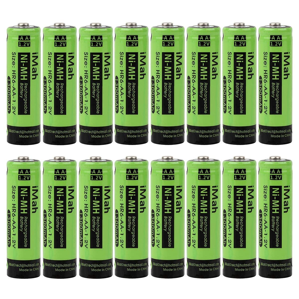 16-Pack AA Rechargeable Batteries 1.2V 1300mAh Ni-MH - Solar Lights, Garden Lamps, Remote Controls, Computer Mice & Household Devices - Long Lasting Power for Outdoor & Indoor Use