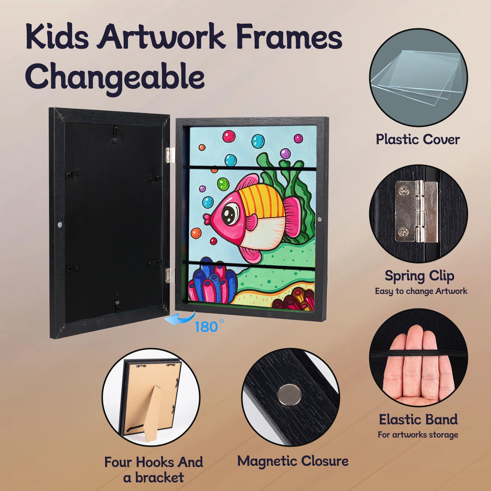 Kids Art Frame 10x12.5 - Changeable Front Opening Display with Storage | Perfect for Bedroom & Classroom Decor