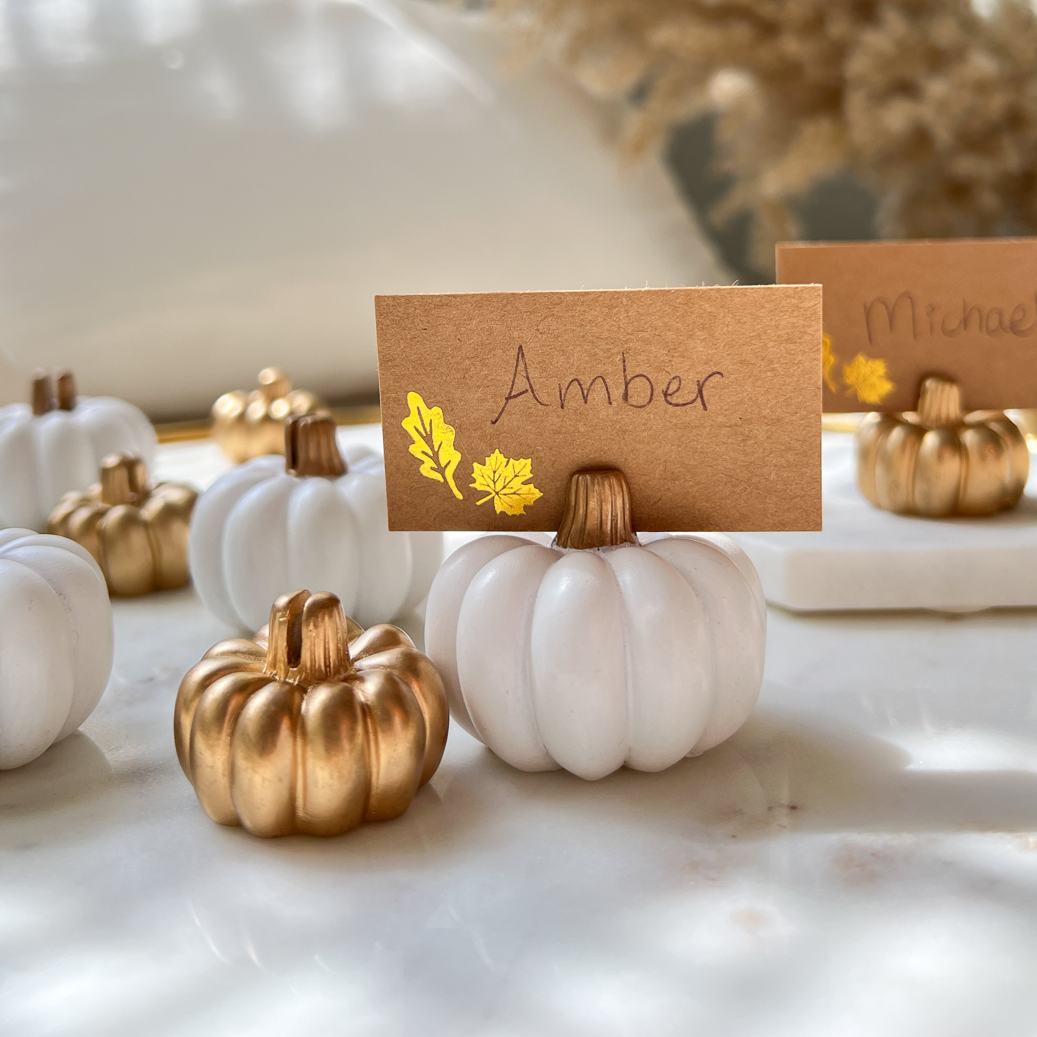Elegant White Pumpkin Place Card Holders - Set of 6 for Thanksgiving, Fall Wedding, and Autumn Table Decorations