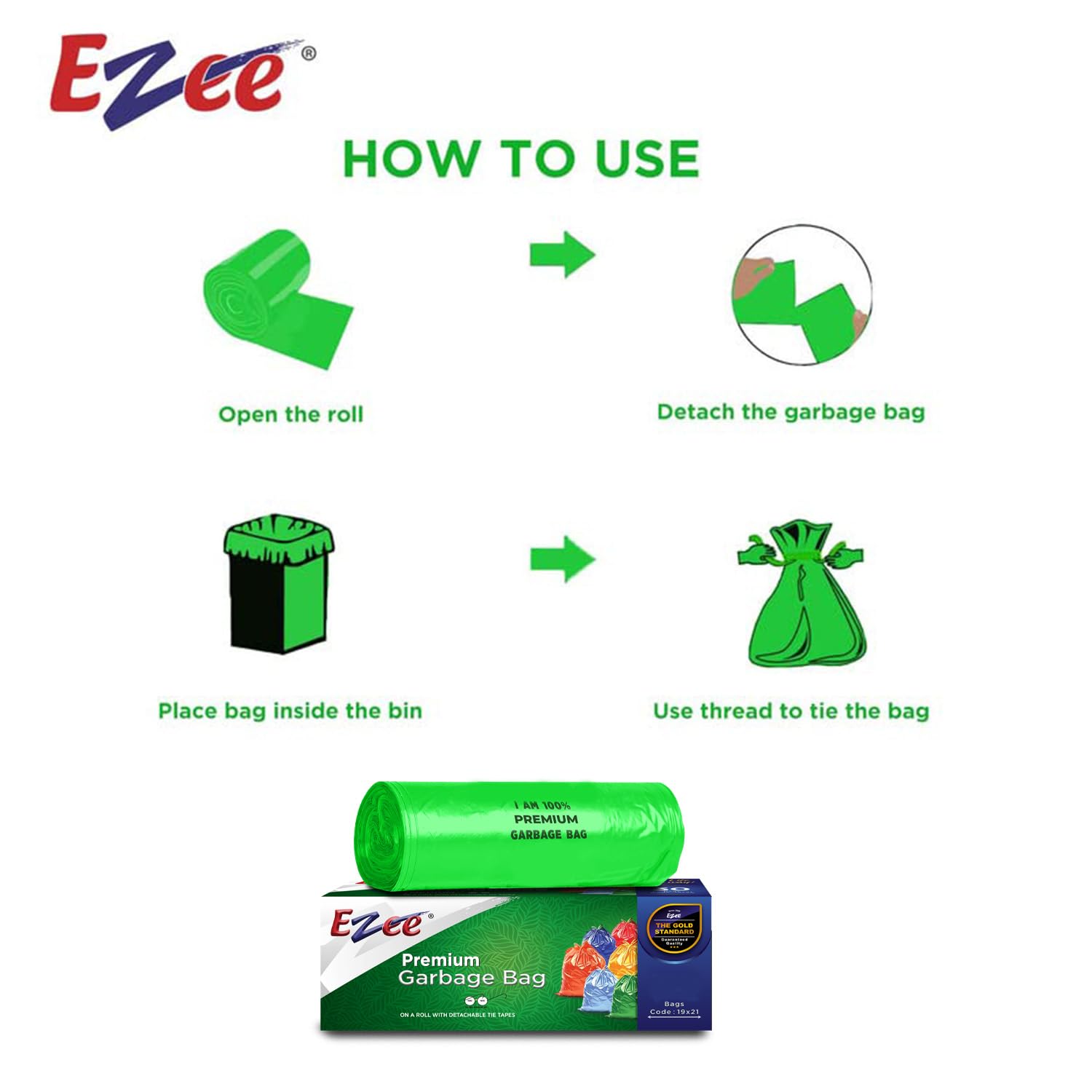 Ezee Premium 75 Large Heavy Duty Trash Bags - 24