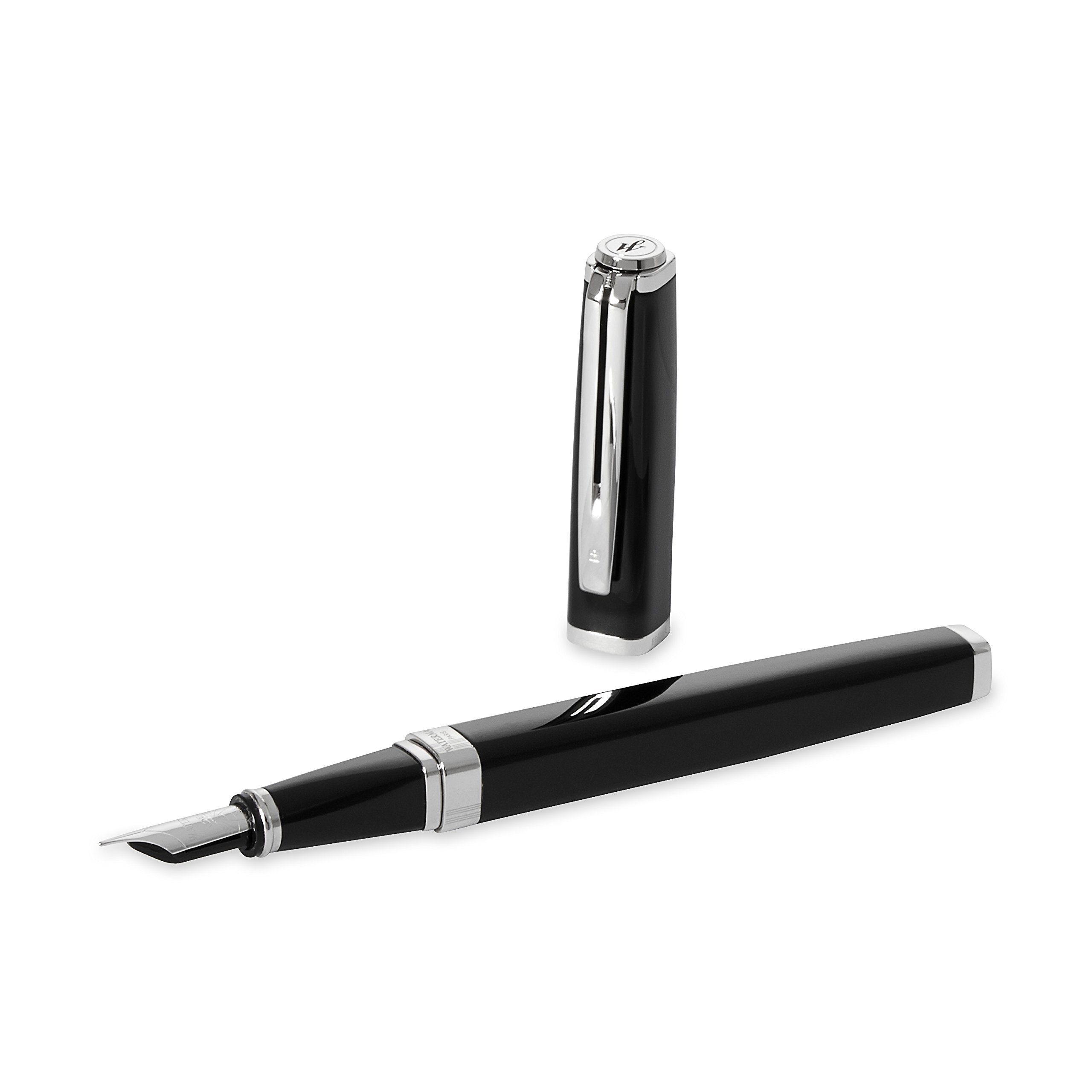 Waterman Exception Fountain Pen - Slim Black with Silver Plated Clip, Fine Nib & Blue Ink Cartridge | Luxury Writing Instrument for Professionals, Gift Box Included | Perfect for Business Signatures, Journaling & Elegant Correspondence