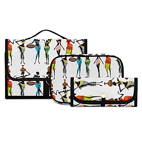African American Women's 3-Piece Travel Cosmetic Set - Hanging Toiletry Bag, Makeup Pouch & Brush Case | Portable Organizer for Makeup Brushes, Toiletries & Cosmetics | Perfect for Travel, Gym, College Dorm & Daily Use