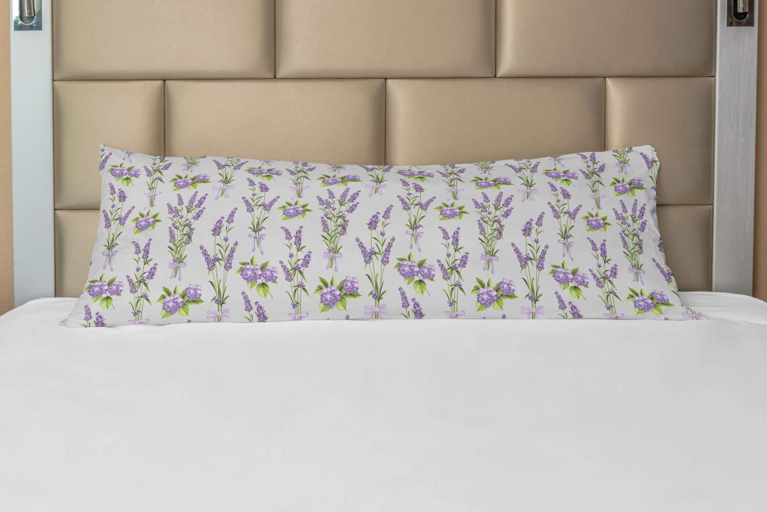 Ambesonne Floral Garden Body Pillow Cover with Zipper - Lavender & Hydrangea Botanical Print Decorative Pillowcase 21x54 Inches Grey - Perfect for Home Decor, Bedroom Accent, Wedding Gift & Spring Seasonal Decor