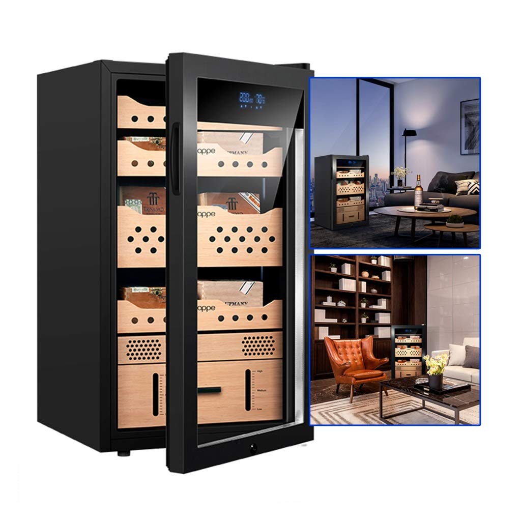 Premium Cedar Wood Cigar Humidor Cabinet with Constant Temperature & Humidity Control - 43 x 45 x 73cm Black Compressor Cooled Storage for Home, Office or Lounge Use