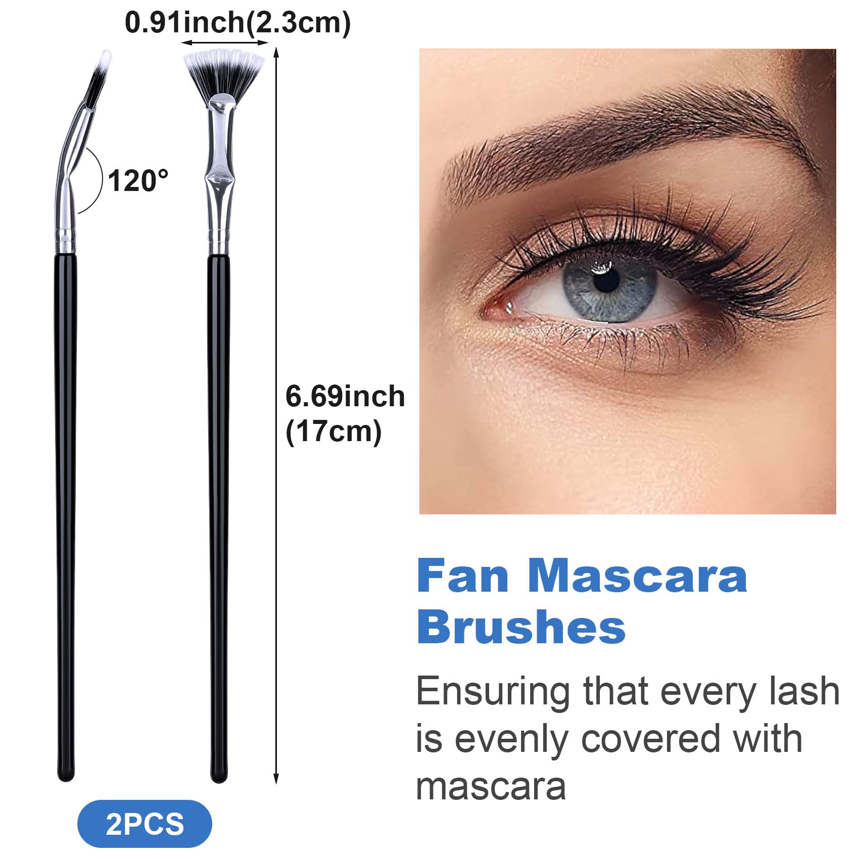 PAGOW 2-Pack Folding Angle Scalloped Eyelash Brush - 2024 New Mascara Fan Brush & Eyelash Comb Separator - Soft Bristle Multifunctional Fan-Shaped Makeup Tool for Upper & Lower Lashes - Perfect for Professional Makeup & Travel Beauty Kits