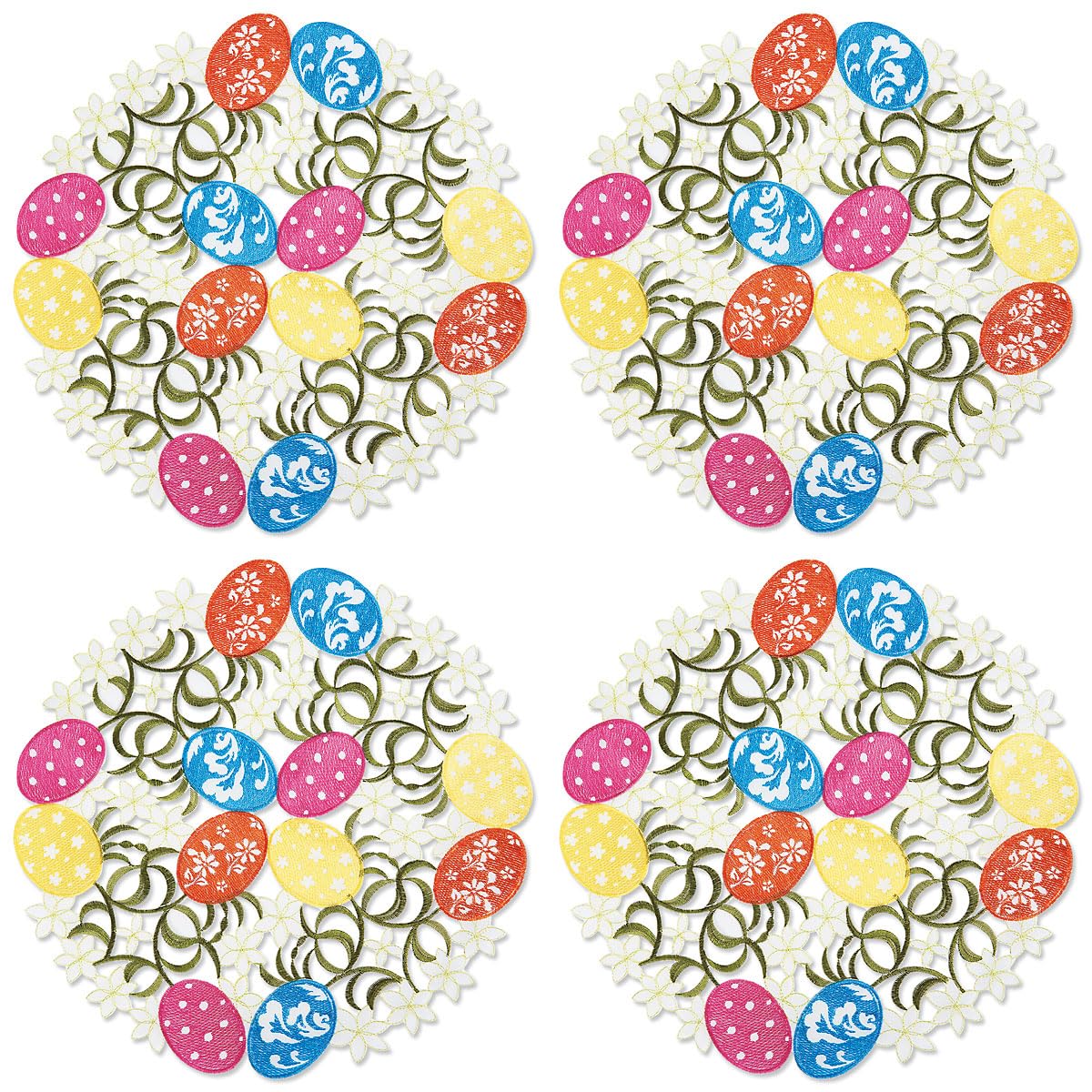 Easter Eggs Cutwork Embroidered Placemats - Set of 4, 14-Inch Machine Washable Polyester Table Mats for Indoor & Outdoor Dining Decor, Holiday Centerpiece, Spring Home Decor - Perfect for Easter Brunch, Garden Parties, and Festive Table Settings