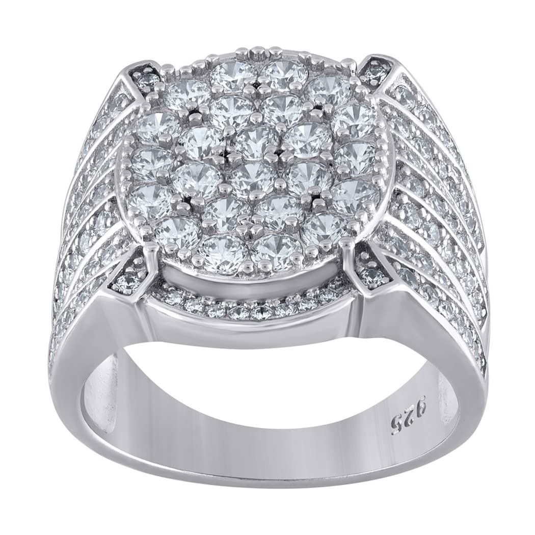 925 Sterling Silver Men's CZ Cubic Zirconia Simulated Diamond Round Cluster Band Ring - Size 7-12 | Durable Wedding Band, Anniversary Gift & Everyday Fashion Jewelry for Him