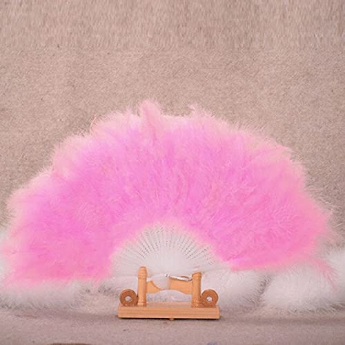 Elegant Large Pink Feather Folding Hand Fan - Wedding, Showgirl Dance, Party Decor & Gift Accessories | Perfect for Bridal Showers, Burlesque Performances, and Themed Events