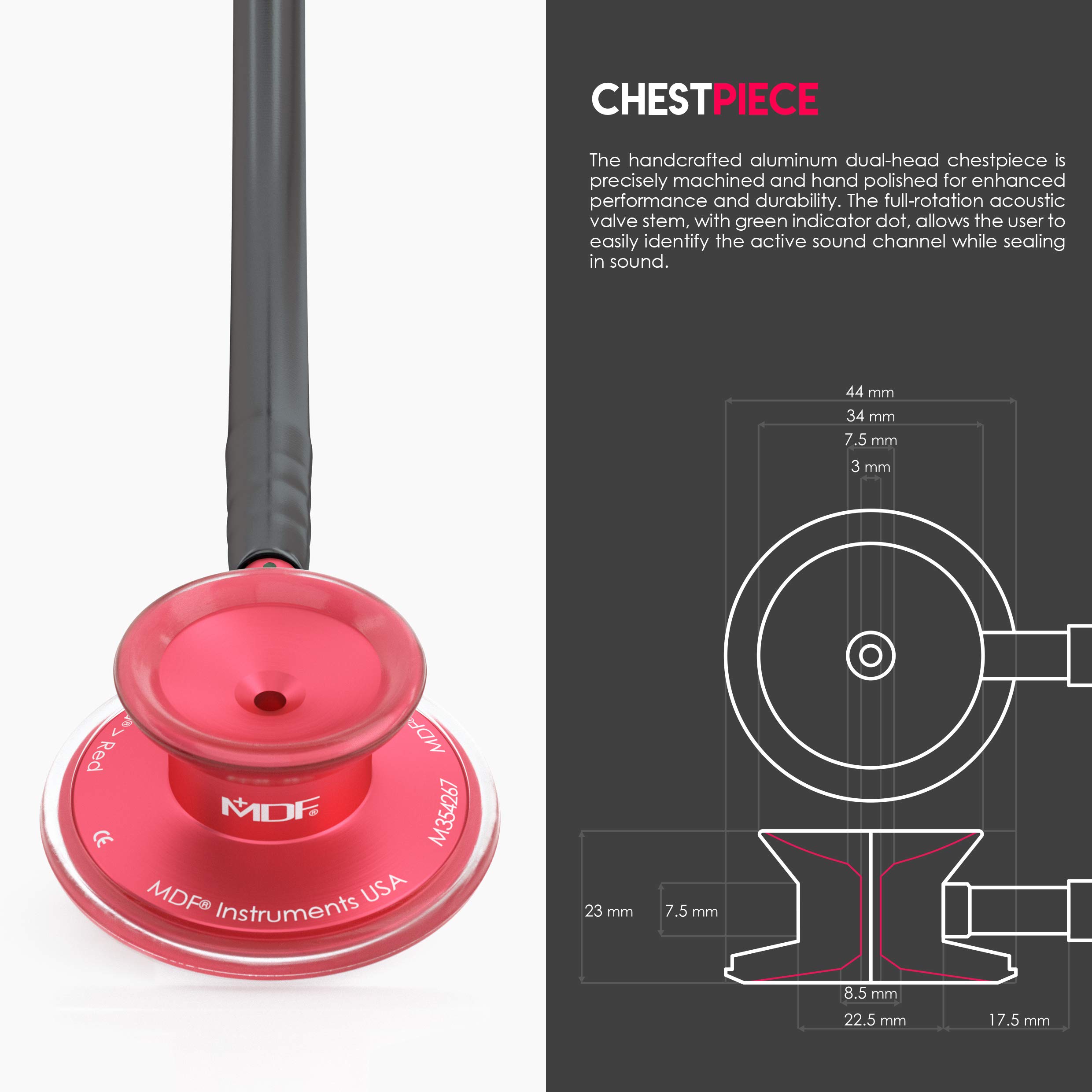 **MDF Acoustica Lightweight Dual Head Stethoscope - Black Tube & Red Chestpiece for Doctors, Nurses, Students & Home Health Use (Adult) - Ideal for Medical Exams, Clinical Practice & Home Monitoring**