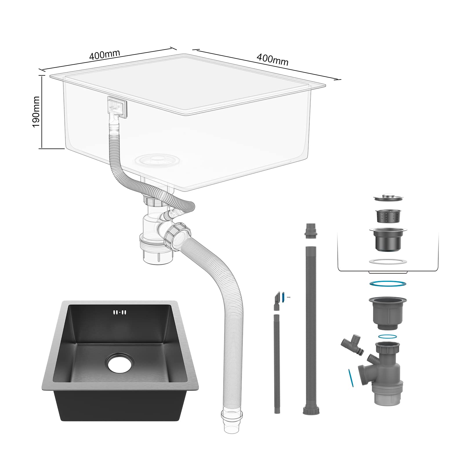 Premium 40x40cm Stainless Steel Kitchen Sink with Drain Filter - Undermount Design for Modern Countertops | Perfect for Home Renovation & Commercial Kitchens