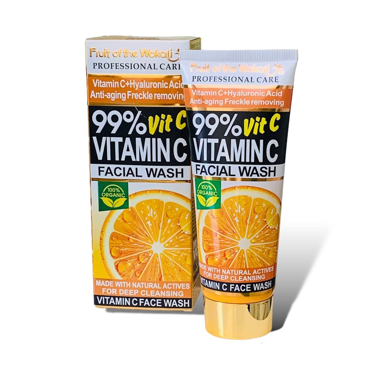 WOKALI 99% Vitamin C Facial Wash - 100% Organic & Natural for Glowing Skin | Brightening Cleanser for Acne, Dark Spots & Anti-Aging | Daily Face Wash for All Skin Types