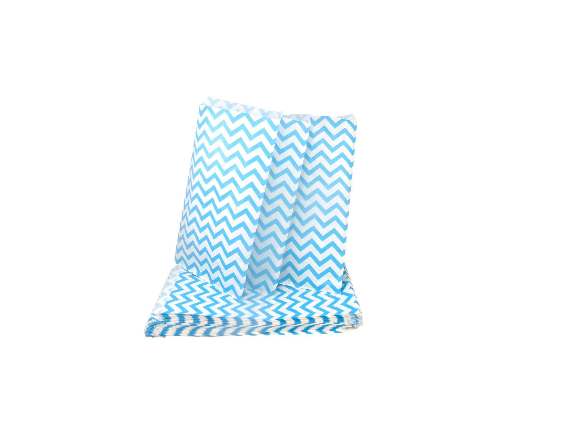 20 Pack 6x9 Inch White Kraft Paper Gift Bags with Blue Chevron Pattern - Eco-Friendly Party Favor Bags for Cookies, Treats, Wedding Favors & Holiday Gifting - Perfect for Birthday Parties, Baby Showers & Corporate Events - N'icePackaging