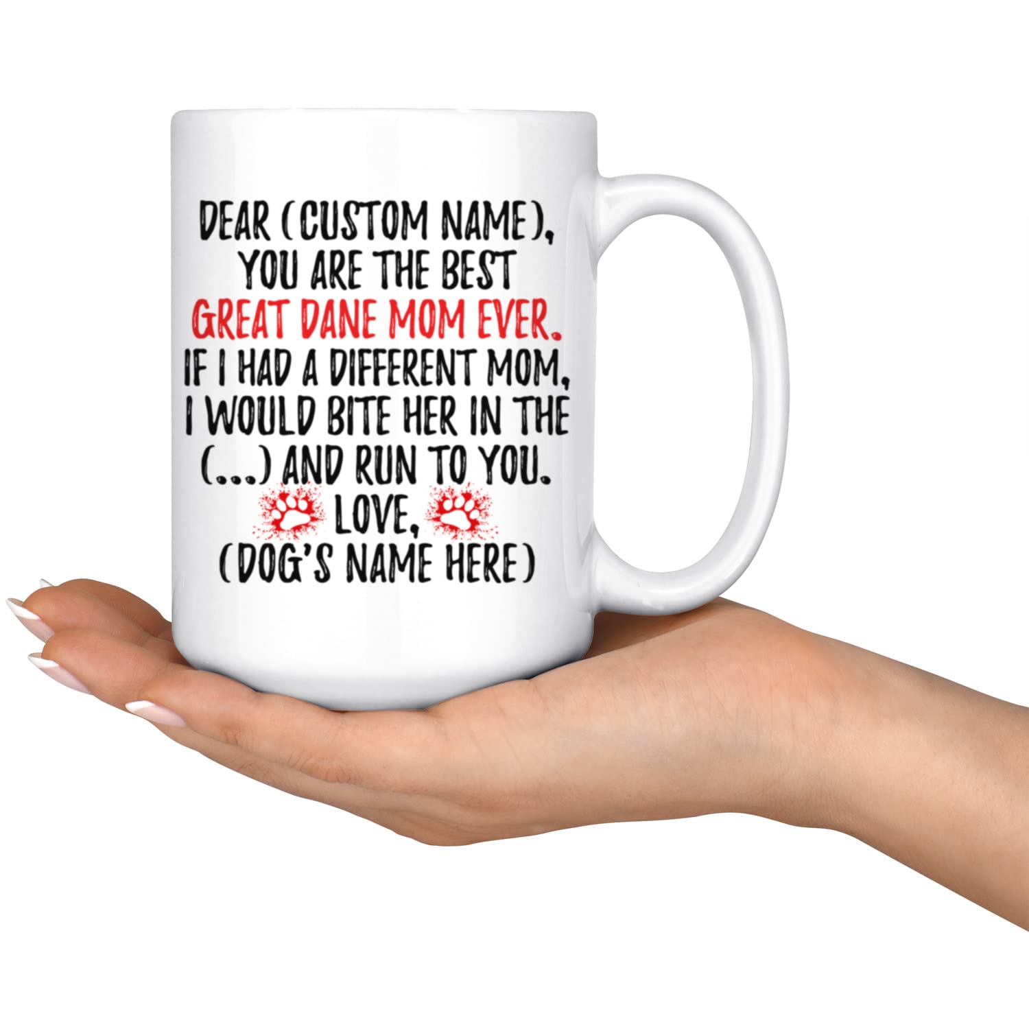 Personalized Great Dane Dog Mom Mug - 15 oz Ceramic Coffee Cup for Women, Dog Lovers & Pet Owners - Perfect Gift for Great Dane Owners, Dog Moms & Dog Lovers - Ideal for Coffee, Tea & Hot Drinks at Home or Office