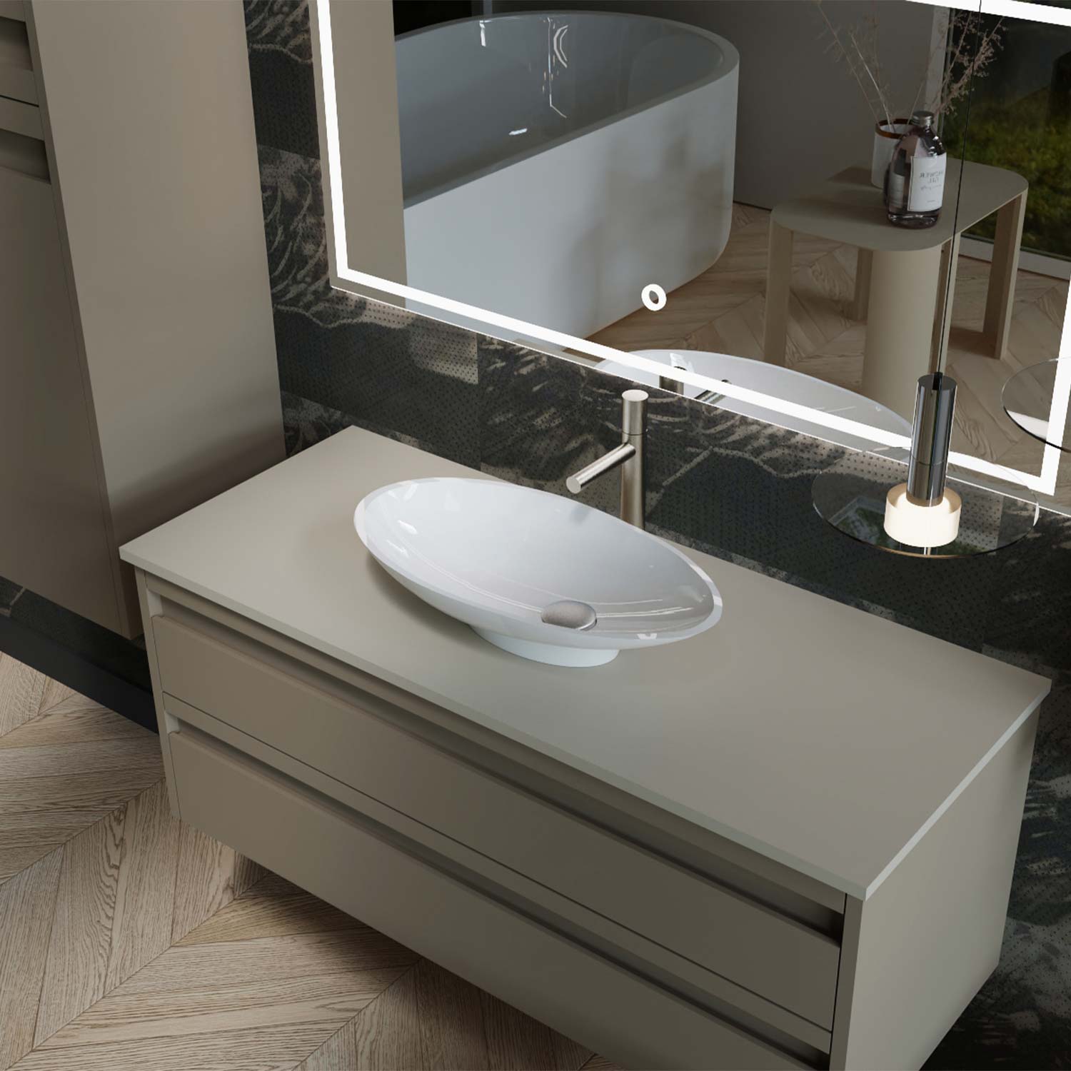 DAX Grace Solid Surface Oval Vessel Bathroom Sink - 20