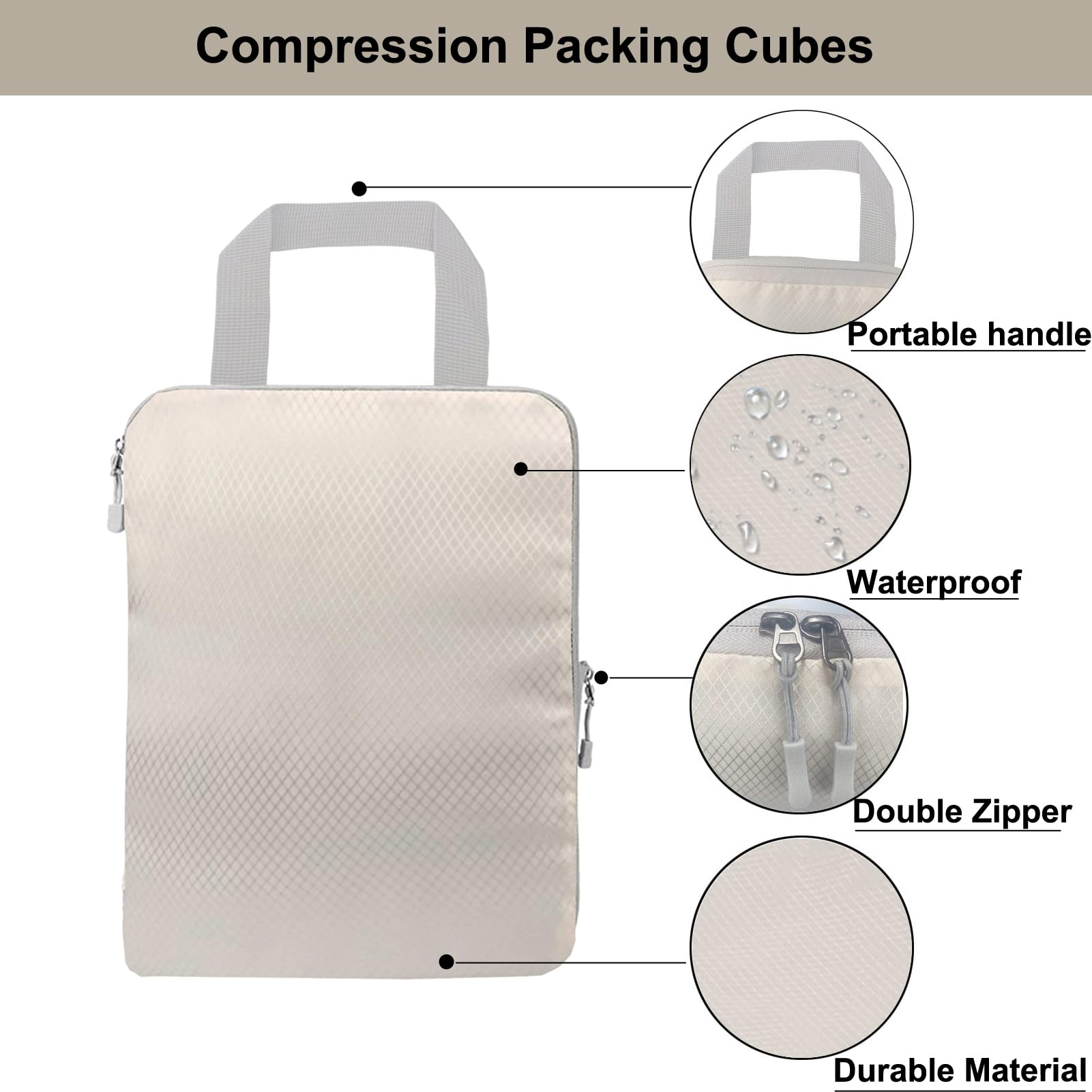 8-Piece Compression Packing Cubes Set - Lightweight Expandable Travel Organizers for Carry-On Suitcases & Luggage Accessories (Beige) - Perfect for Business Trips, Vacations & Weekend Getaways