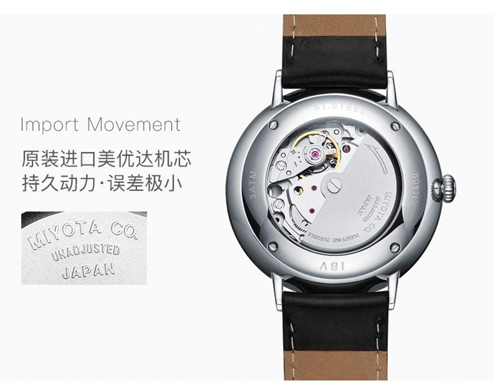Premium Automatic Self-Winding Men's Watch with Genuine Leather Strap - Classic Dress Watch for Business, Formal & Everyday Wear
