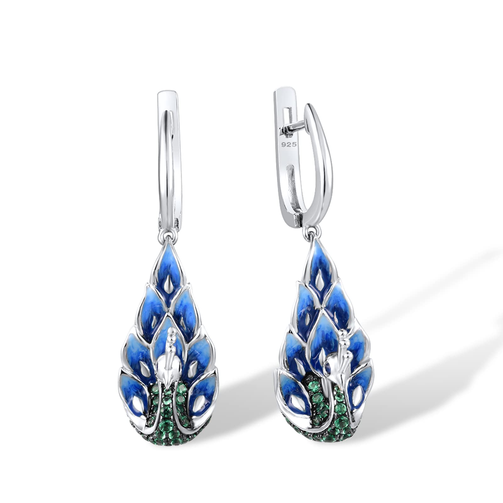 925 Sterling Silver Peacock Dangle Earrings for Women - Handmade Enamel Peahen Drop Earrings | Elegant Jewelry Gift for Birthday, Anniversary & Special Occasions