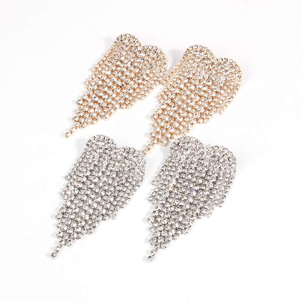 Doubnine Rhinestone Crystal Earrings - Elegant Wing Dangle Drop Earrings for Women in Gold & Silver | Perfect for Parties, Evening Events, Weddings & Dance Performances (Silver)
