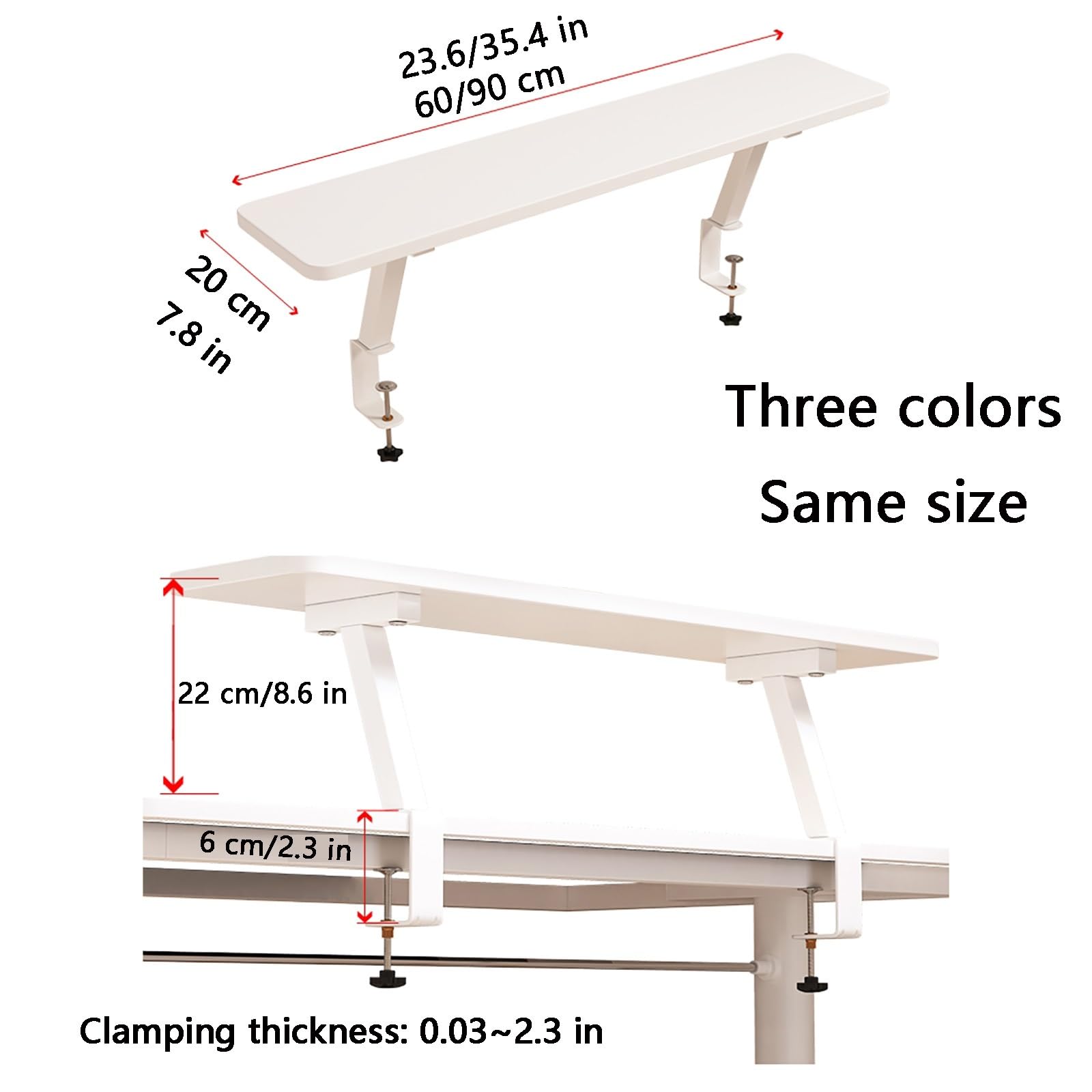Clamp-On Desk Hutch Organizer - 60x20cm White Multipurpose Shelf for Laptop, Monitor & Office Supplies | Space-Saving Dorm Desk Extension, Computer Riser & Countertop Organizer | Perfect for Home Office, Study Room & Small Workspaces