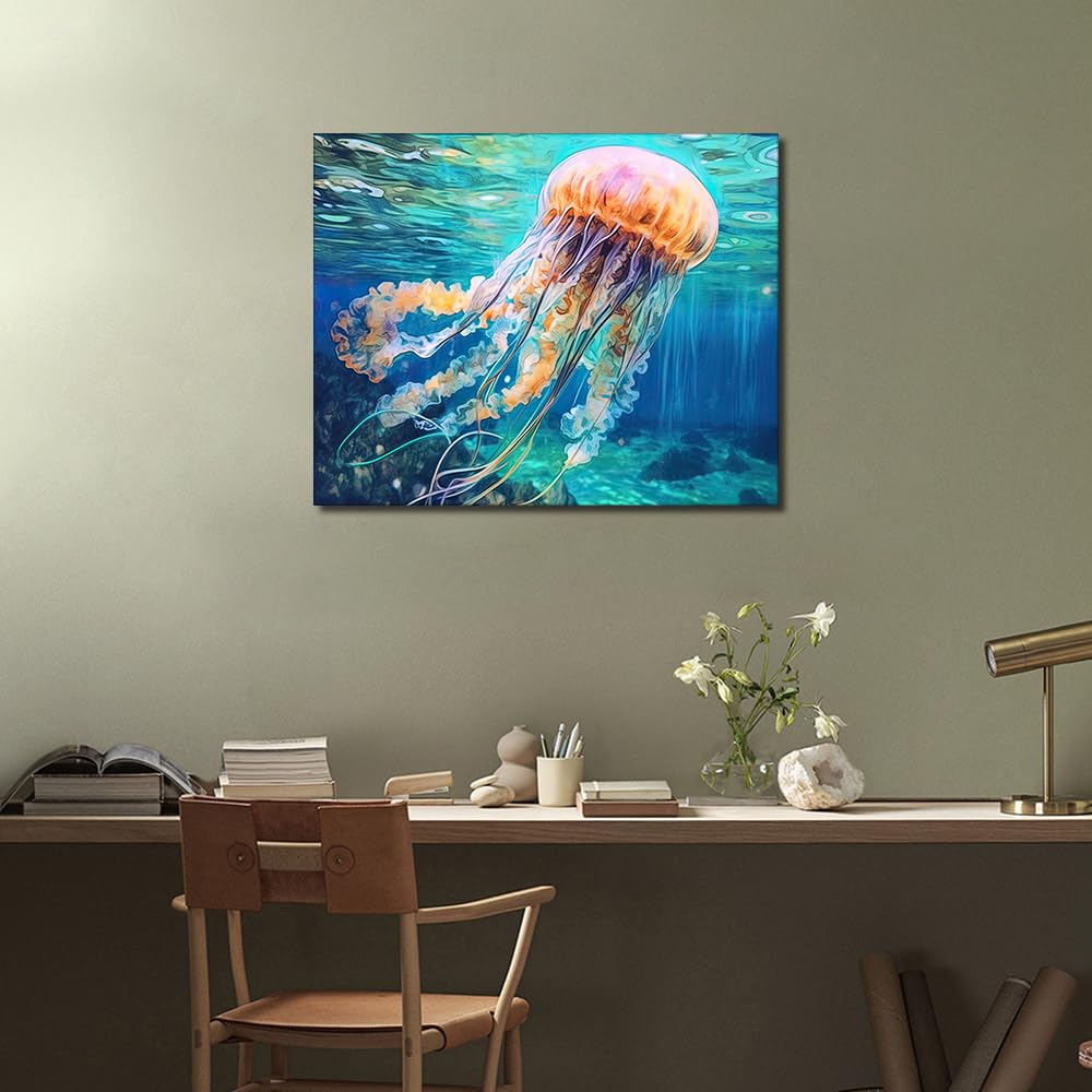 TUMOVO Jellyfish Paint by Numbers Kit for Adults - DIY Ocean Animal Painting on 16x20 Inch Canvas, Beginner-Friendly Art Set for Home Decor & Relaxation | Perfect Gift for Marine Life Lovers