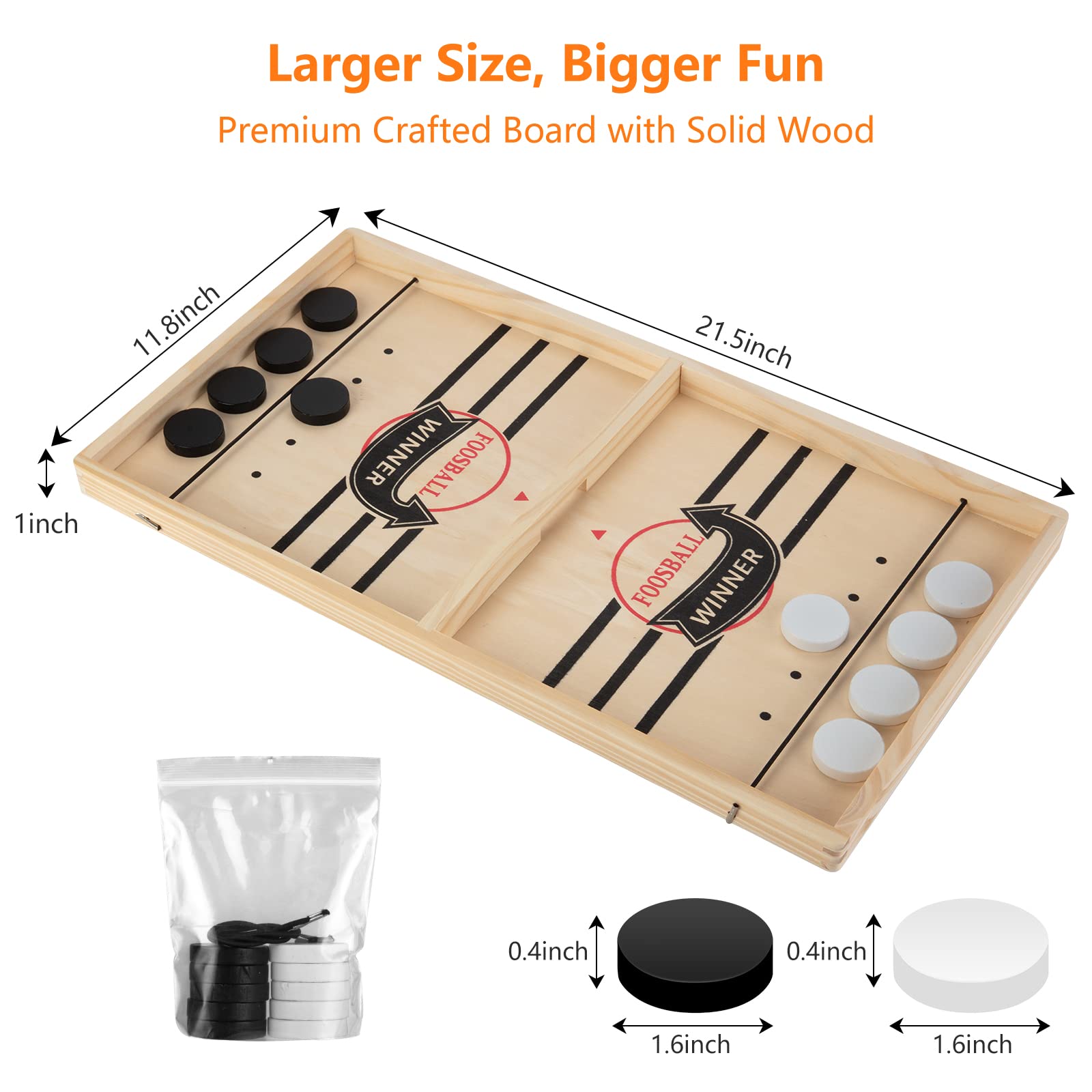 Large Sling Puck Game Set - Fast-Paced Wooden Hockey Tabletop Battle Game for Kids & Adults - Perfect for Family Game Nights, Parties & Indoor Entertainment