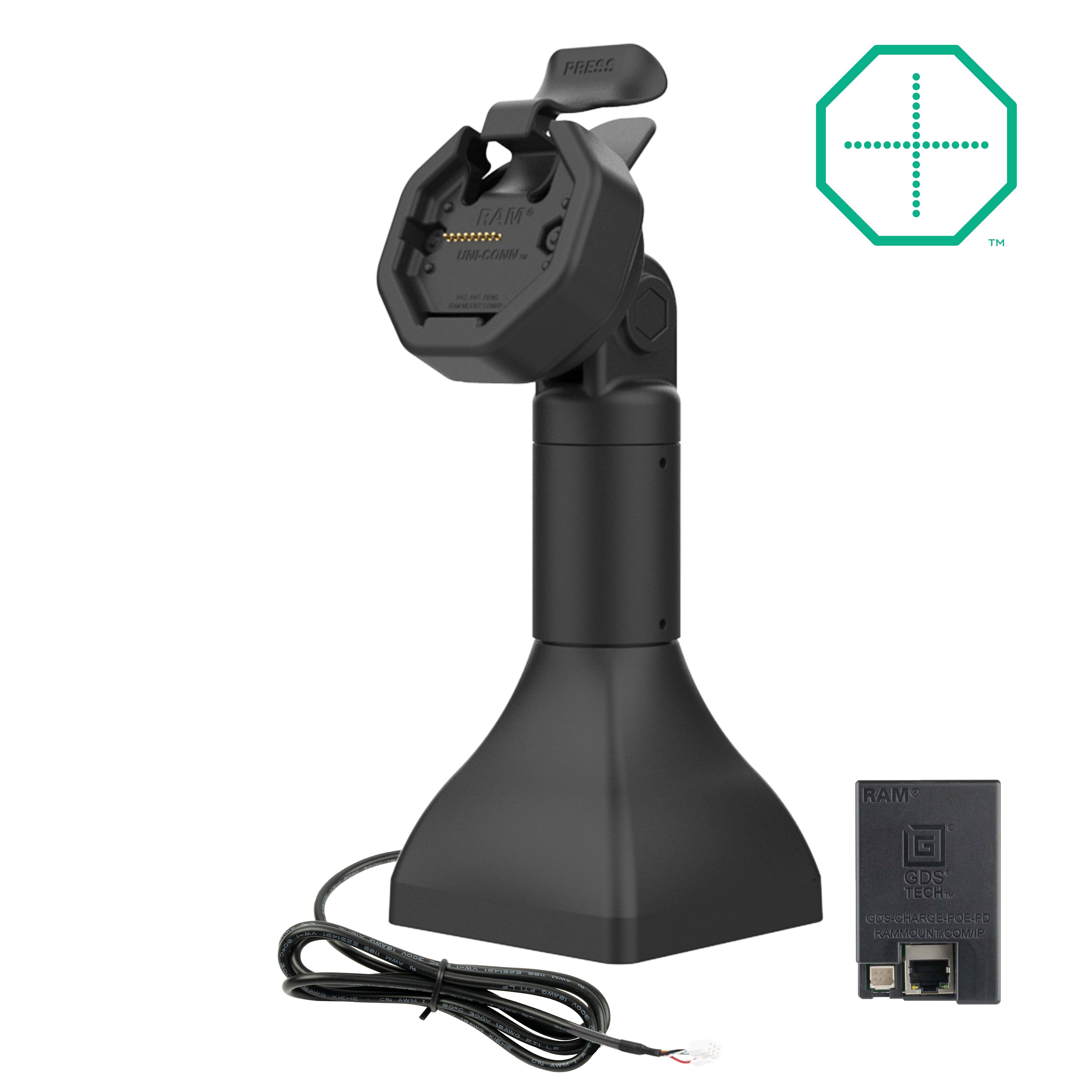 GDS® Uni Conn™ Powered 7 Pedestal Dock with PoE (RAM GDS DOCK D11 7 U3E) - High-Speed USB 3.0 Charging Station for Office & Home Workspace Setup