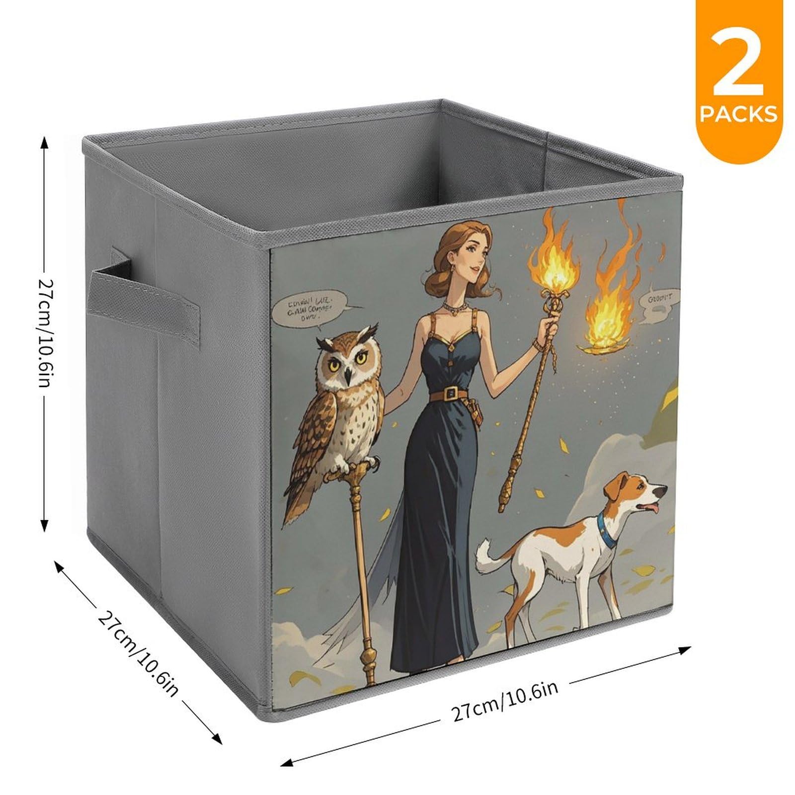 2PCS Foldable Storage Bins with Handles - Large Capacity Ms. Owl Printed Storage Boxes for Playroom, Office & Home Organization | Perfect for Toys, Books & Clutter Control