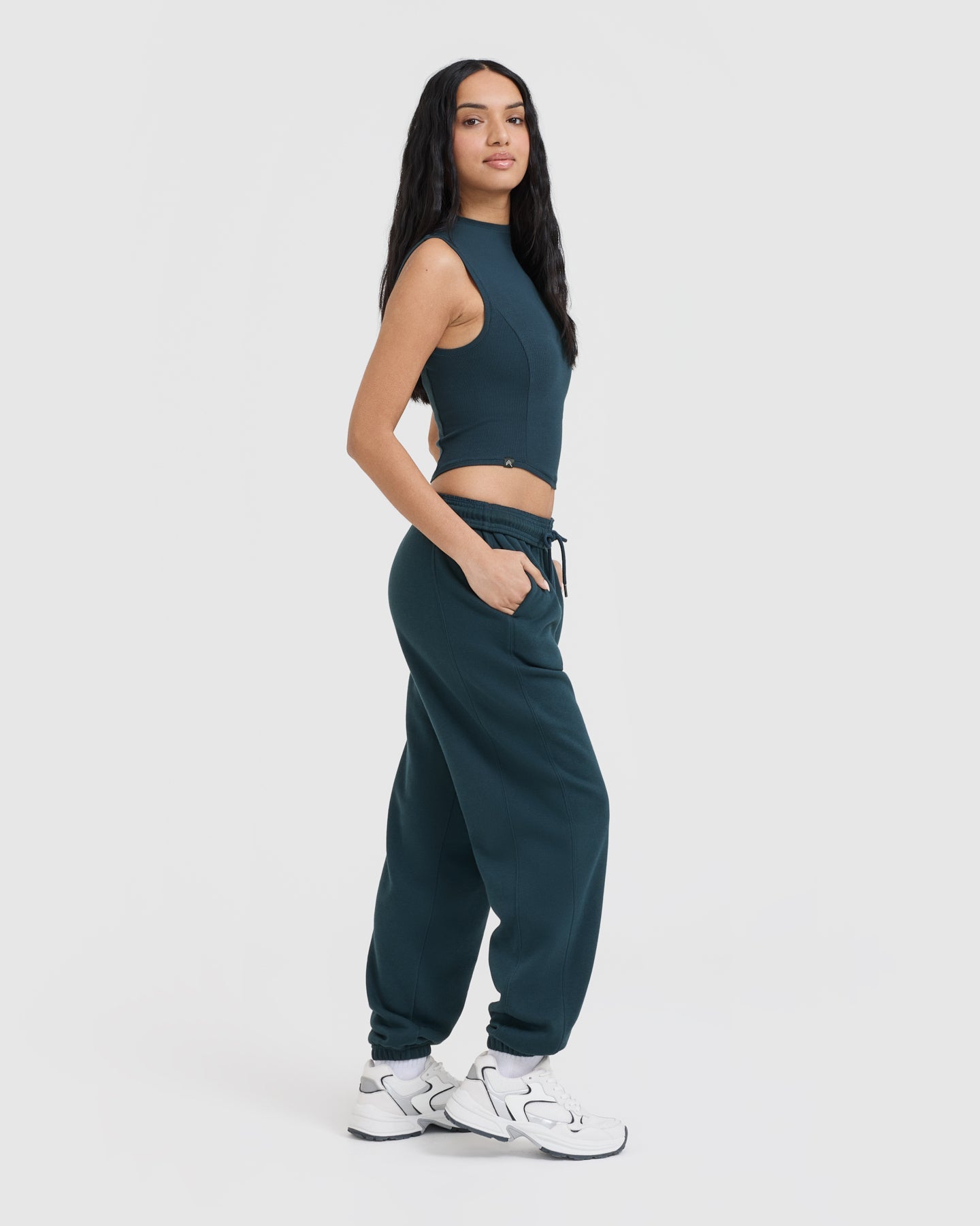 Mellow™ Rib Mid Mock Neck Tank Top for Women - Soft Stretchy Comfortable Oil Blue Casual Wear | Perfect for Layering, Workouts, and Everyday Outfits