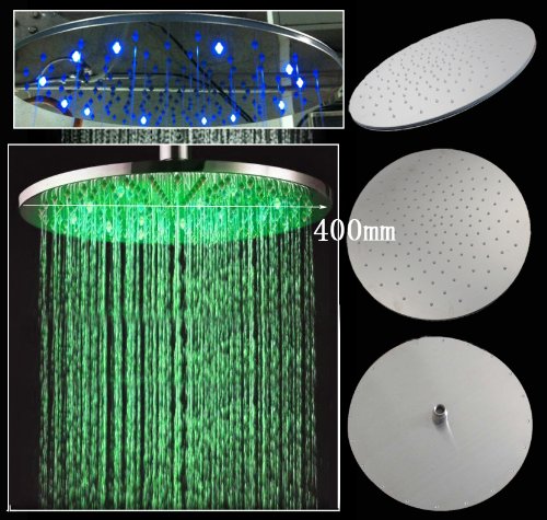 16 Inch Round Rainfall LED Shower Head with Stainless Steel Finish - Ceiling Mount Shower System with Included Shower Arm - Perfect for Modern Bathrooms & Spa-Like Shower Experience