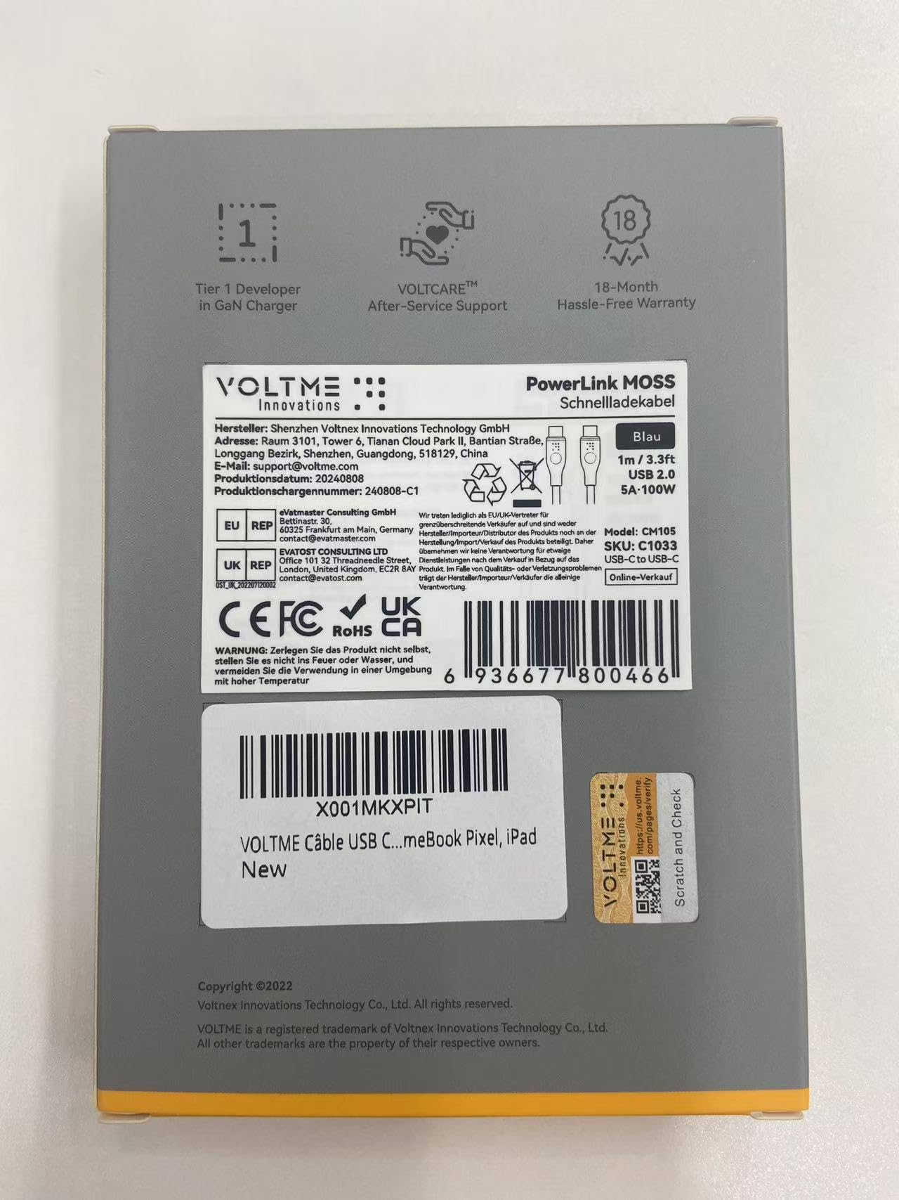 VOLTME 100W USB C to USB C Fast Charging Cable 3.3ft/1M with E-Marker - PD Compatible for MacBook Pro 2020/2021, iPad Pro/Air, iPhone 14 Pro Max, Galaxy S21, Pixel, Nintendo Switch - Perfect for Travel, Office & Home Charging (Blue)