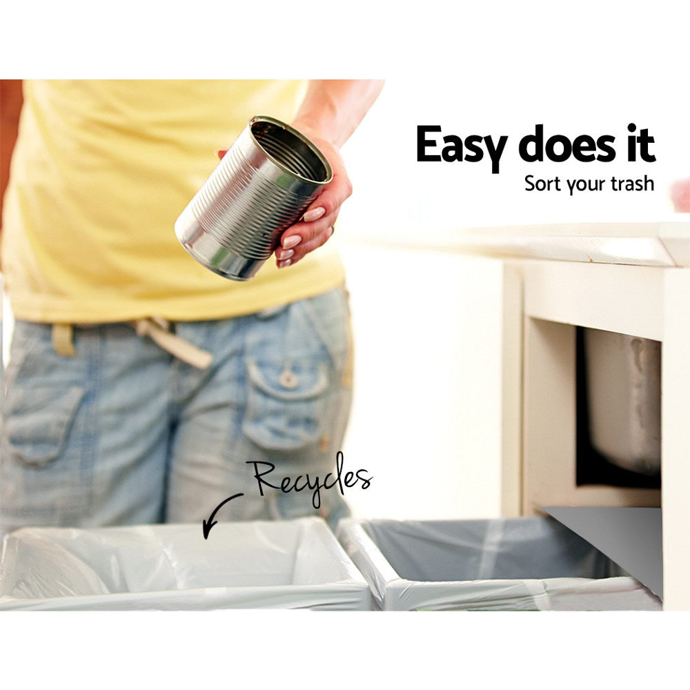 Cefito 20L x 2 Pull Out Trash Can Set - Grey Kitchen Waste Bin for Under Sink Cabinet, Pantry & Bathroom Organization