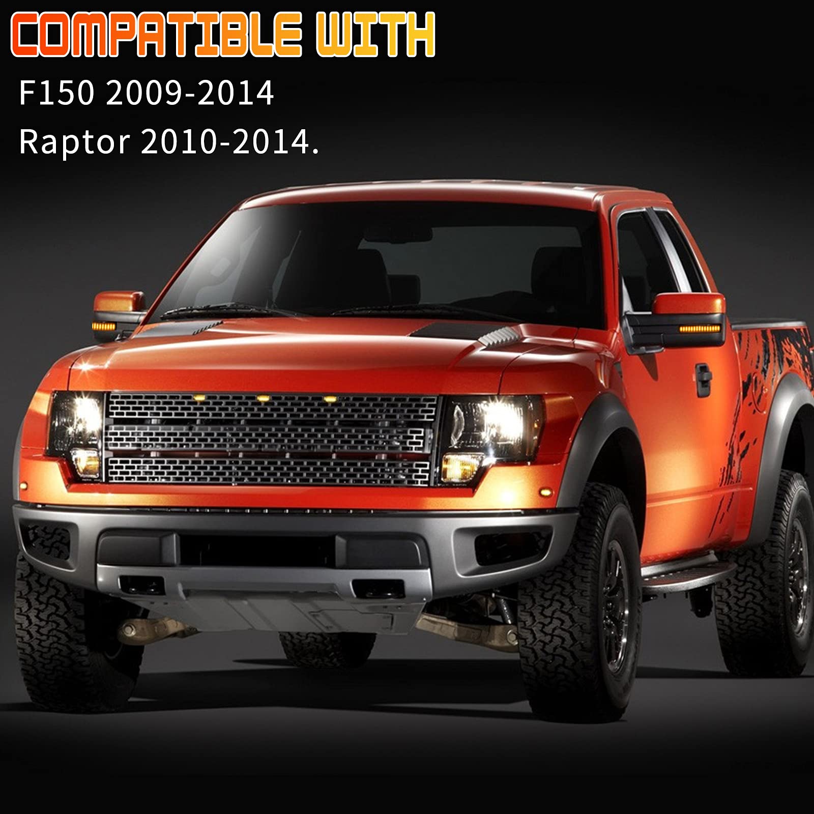 Amber Smoked Lens 30-LED Sequential Turn Signal Side Marker Lights Kit for Ford F150 2009-2014 & Raptor 2010-2014 (DK029-2LY) - Upgrade Your Truck's Style & Safety for Night Driving & Off-Road Adventures