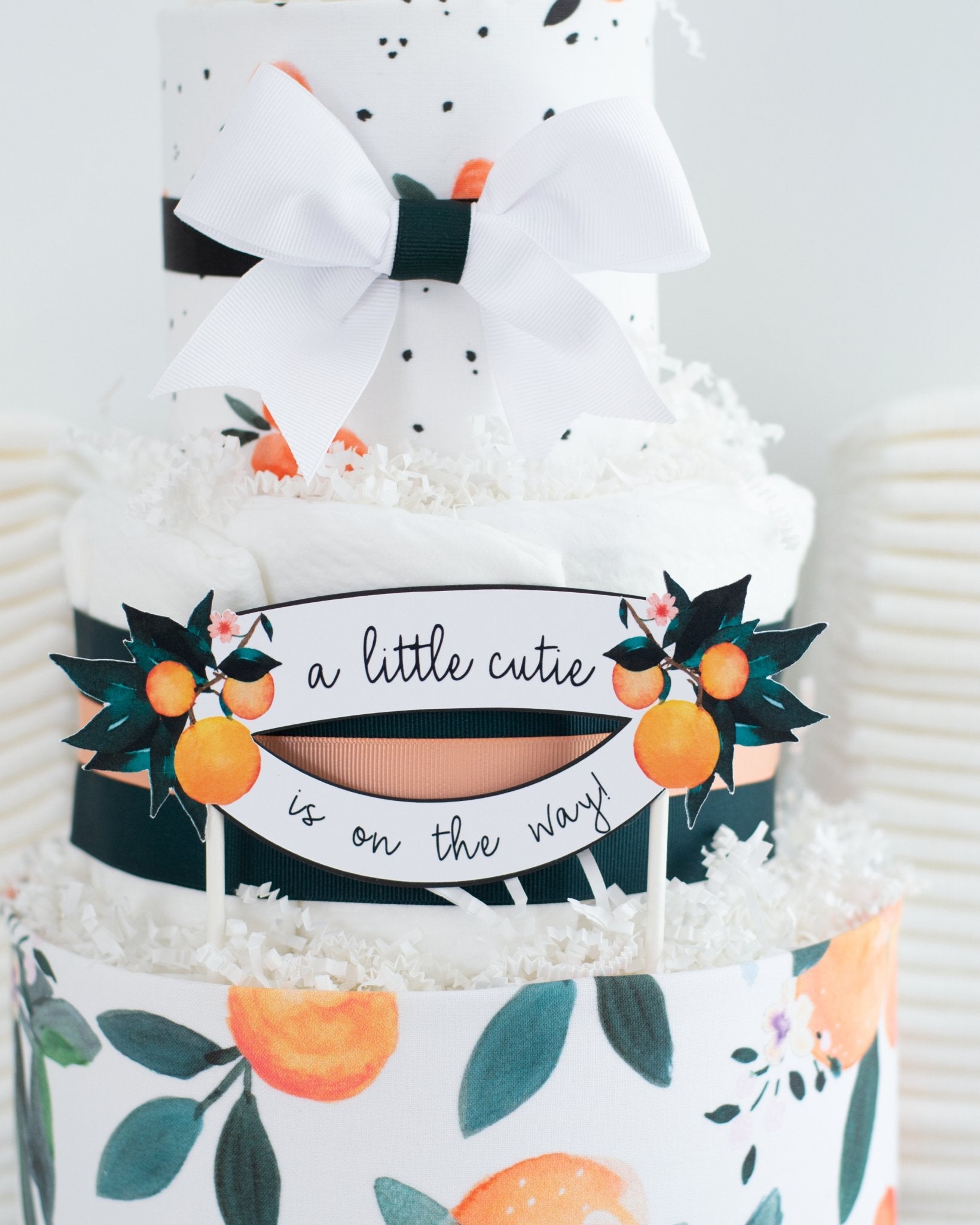 Little Clementine Diaper Cake - Baby Shower Gift for Newborns | Unique Diaper Arrangement for Gender Reveal & Nursery Decor | SKU: DCBG1005