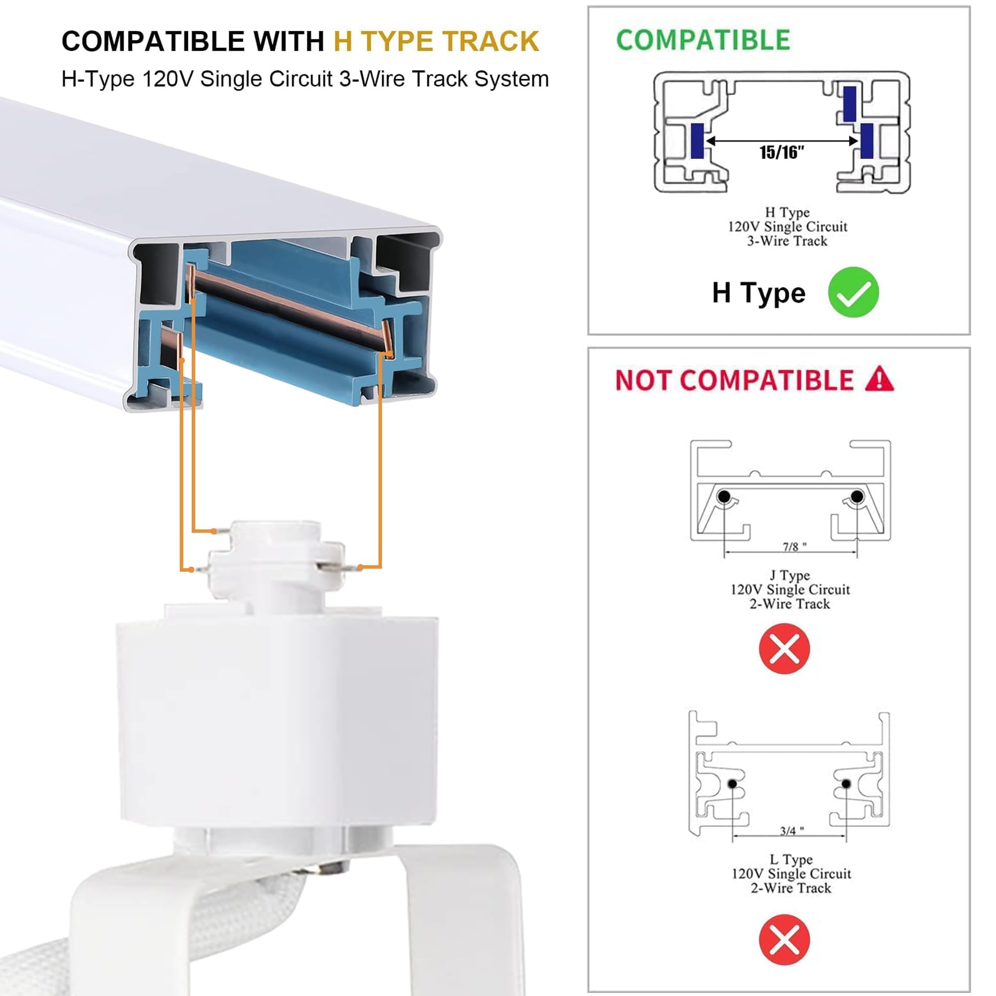 6-Pack LED Track Lighting Heads Kit, 10W GU10 Dimmable Spotlights with 6.56FT H-Type Rails - 6000K Cool White Ceiling Light Fixture for Living Room, Kitchen, Gallery & Retail Stores