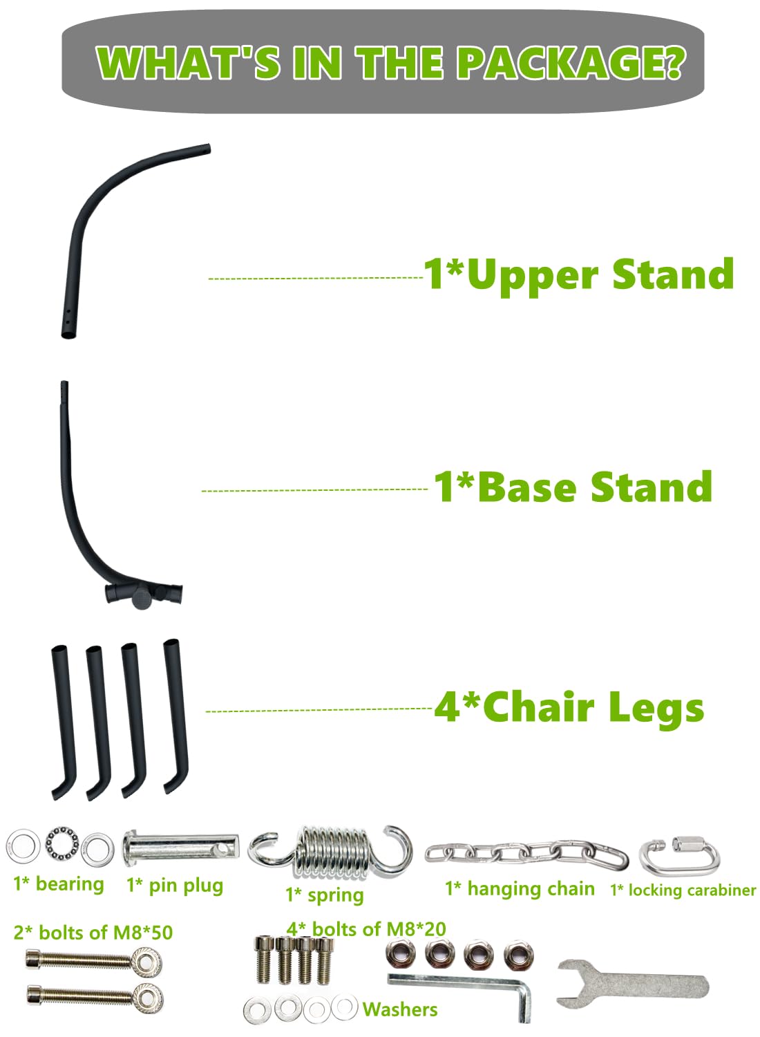 Hanging Egg Chair Stand Only - Heavy Duty 440lbs Capacity C-Stand with Chains & Hooks for Patio, Garden, Balcony - Includes Snap Hook, Pin Plug & Spring - Perfect for Outdoor Relaxation & Swing Chair Setup (Black)