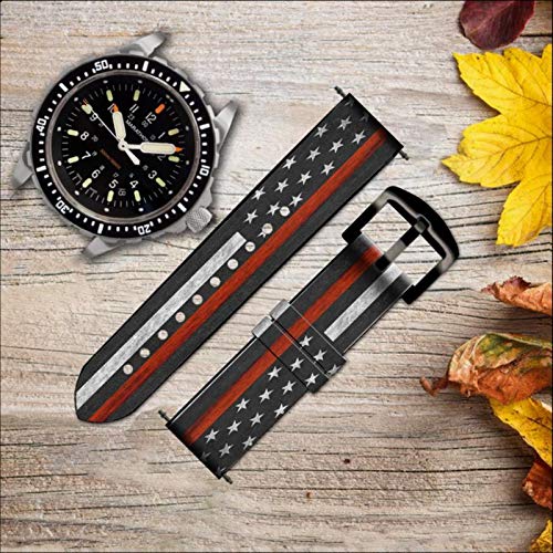 Firefighter Thin Red Line Flag Leather Smart Watch Band Strap - 18mm Compatible with Smartwatches & Wristwatches - Perfect for First Responders, Military, and Patriotic Style