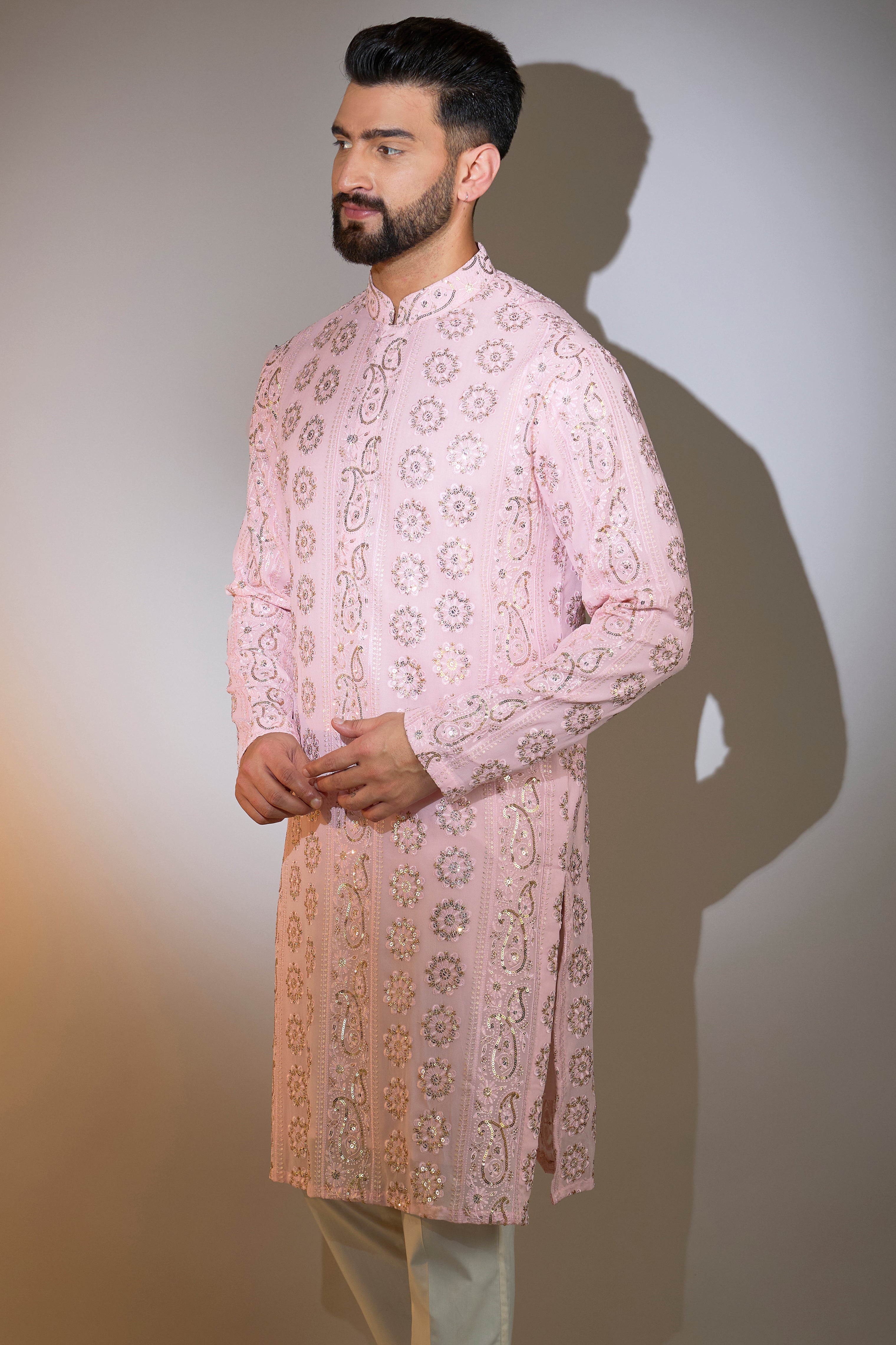 Elegant Powder Pink Chikankari Kurta with Sequin Embroidery - Perfect for Festivals, Weddings & Ethnic Parties