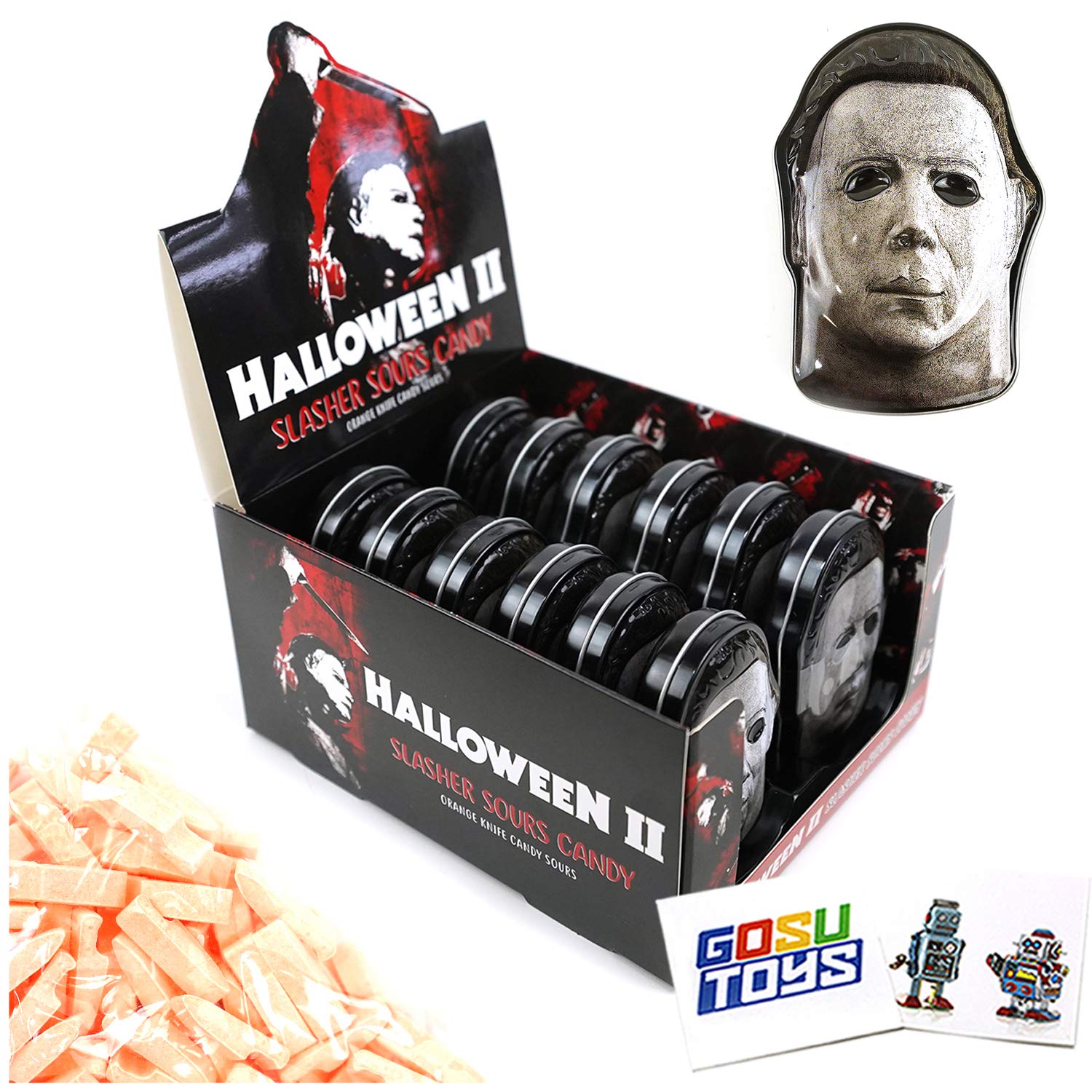 Halloween II Slasher Sour Candy - 12 Pack Orange Knife-Shaped Sour Candies with 2 Free GosuToys Stickers | Perfect for Trick-or-Treating, Halloween Parties & Horror Movie Nights