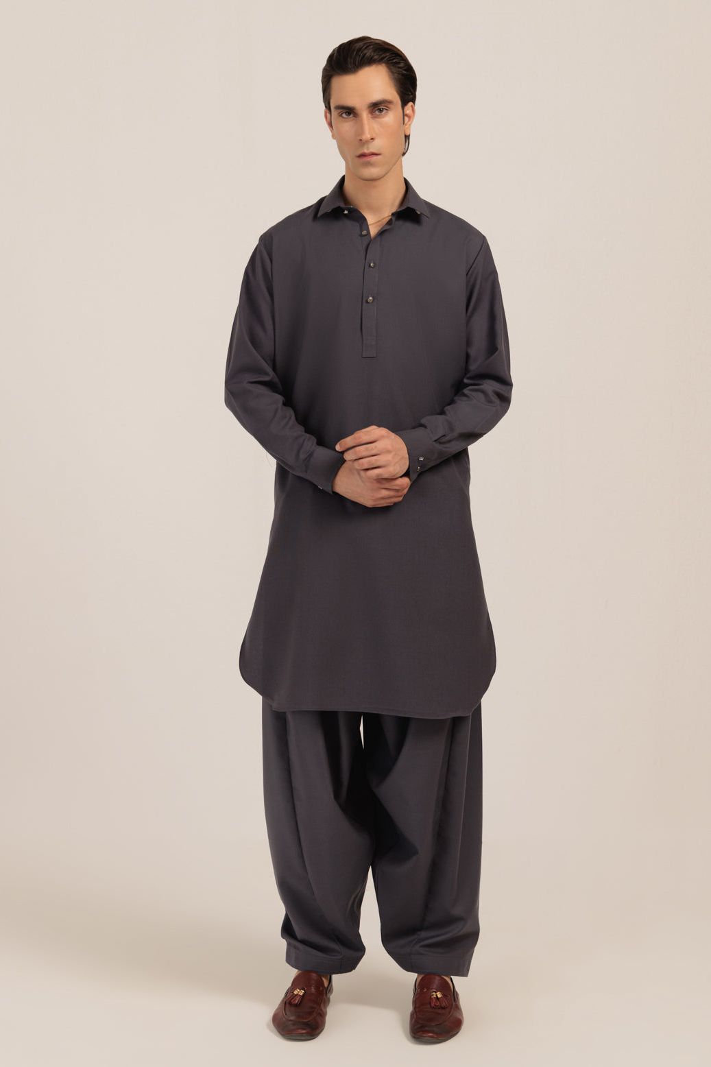 Stylish Blended Grey Kurta Shalwar Set - Premium Cotton Comfort Wear for Men - Perfect for Eid, Weddings & Festive Occasions