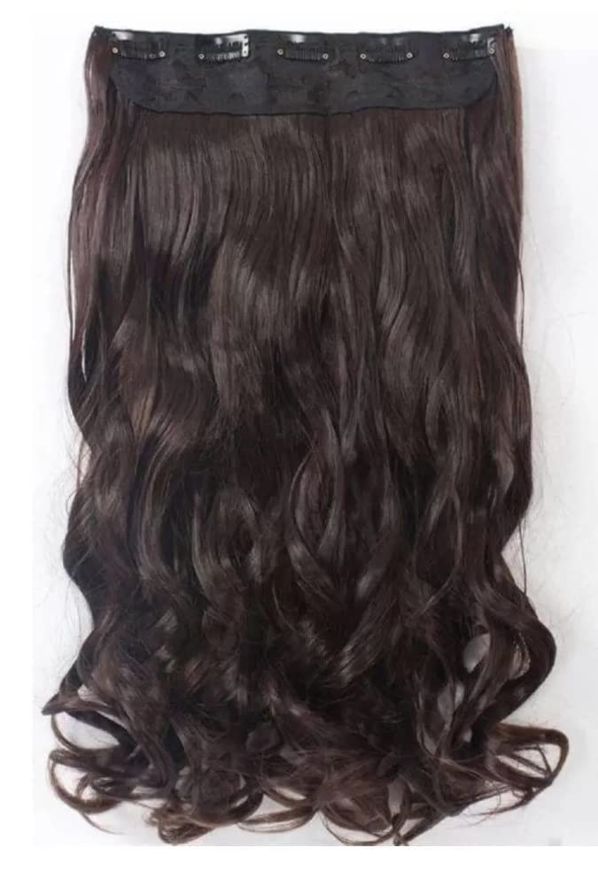 BeatStock 22 Inch Brown Silky Soft Wavy Curly Hair Extensions for Women - 5 Clip-in Human Hair Extensions (2022 New Model) - Perfect for Parties, Weddings & Daily Styling