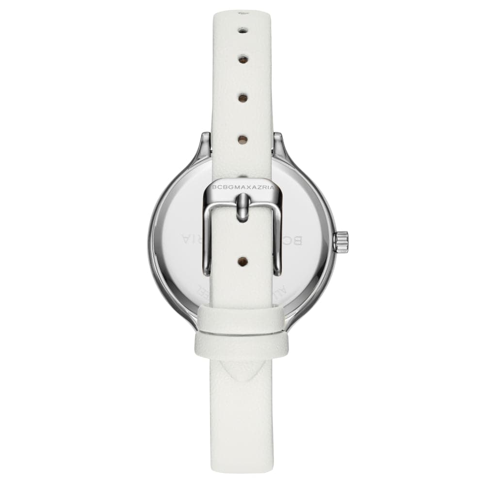 BCBGMAXAZRIA BG50678002 Women's White Leather Strap Watch - Elegant & Stylish Timepiece for Office, Party & Everyday Wear