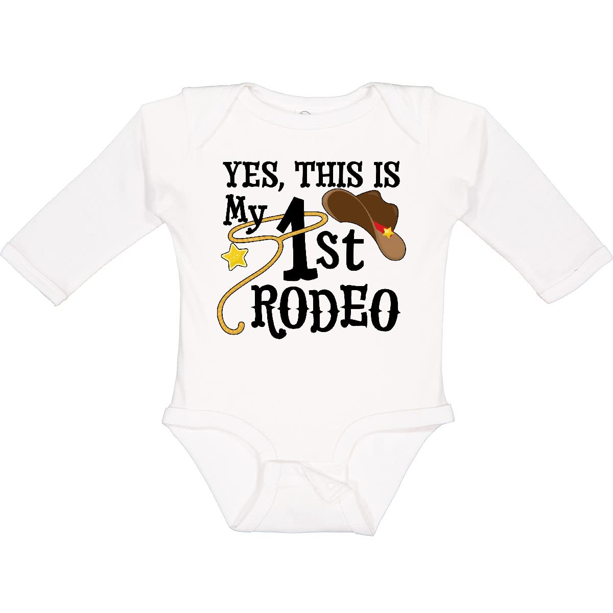 Inktastic 'Yes, This Is My 1st Rodeo' Cowboy Hat & Red Long Sleeve Bodysuit - Western Baby Outfit for Rodeo, Halloween & Cowboy Theme Parties
