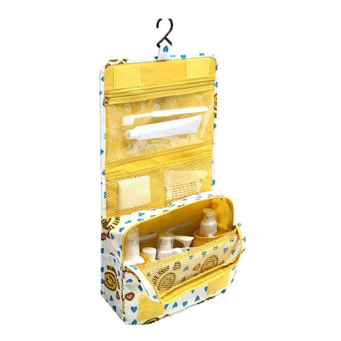 Futaba Hanging Travel Cosmetic Bag Organizer - Yellow Smile Face Design | Portable Toiletry Storage for Bathroom, Hotel & Vacation (Ideal for Makeup, Skincare & Travel Essentials)