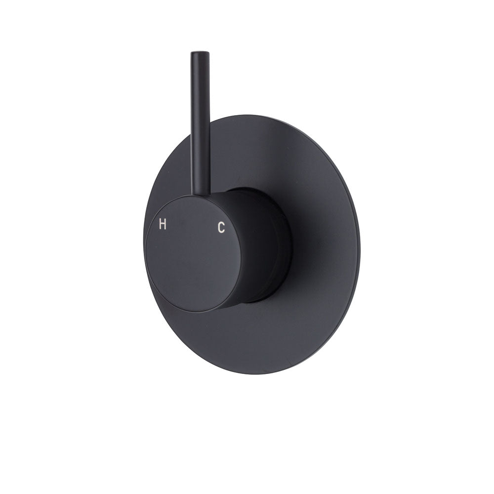 Fienza Kaya Up Large Round Plate Wall Mixer - Matte Black Finish | Modern Bathroom Faucet for Sink, Vanity & Powder Room